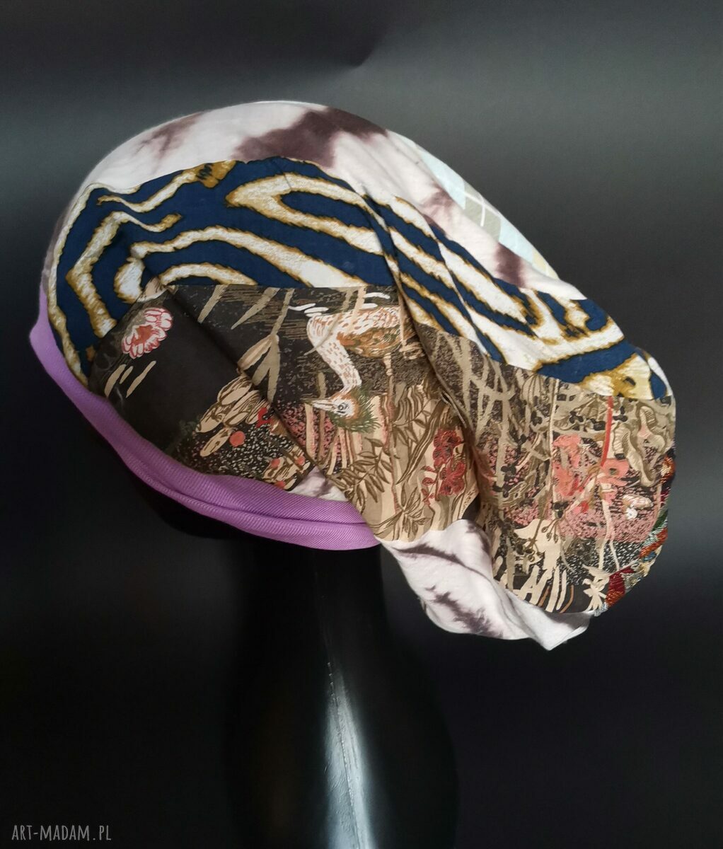 Czapka dzianinowa Smerfetka na podszewce - turbanowy fason (rozmiar uniwersalny)