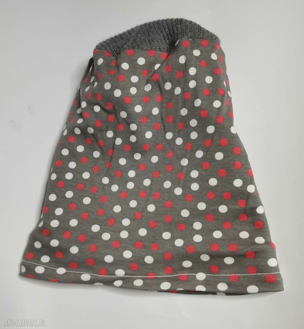 Czapka dzianinowa w grochy - one size na podszewce, hand-made Ruda Klara