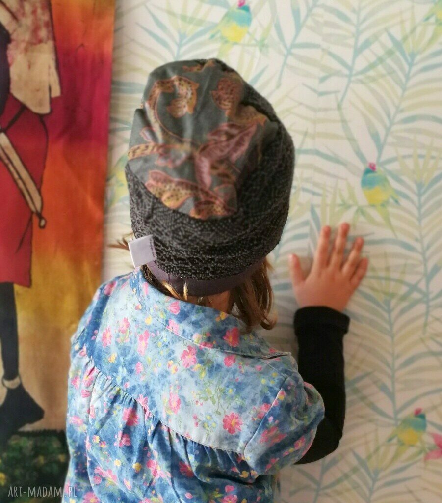 Czapka dziecięca szara koronkowa dla dziewczynki 52-53 cm - boho w dobrym stylu
