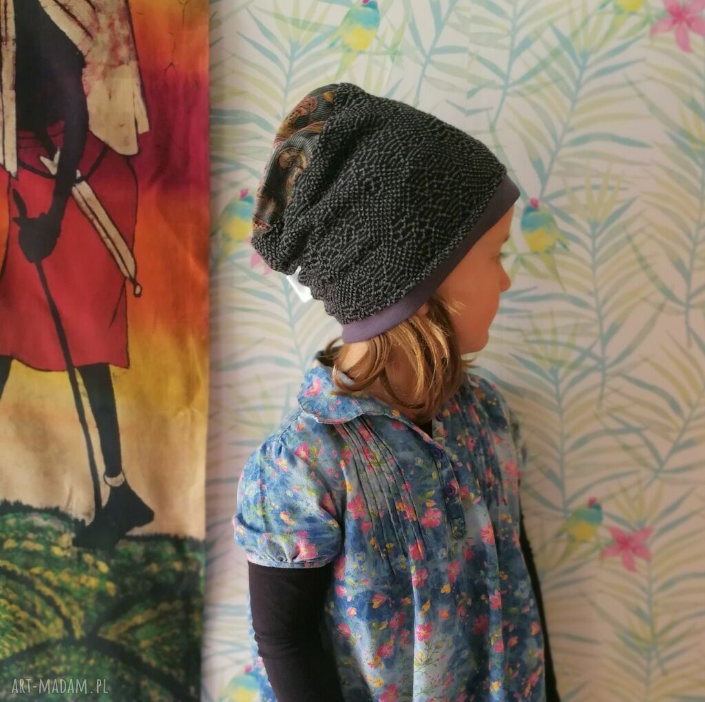 Czapka dziecięca szara koronkowa dla dziewczynki 52-53 cm - boho w dobrym stylu