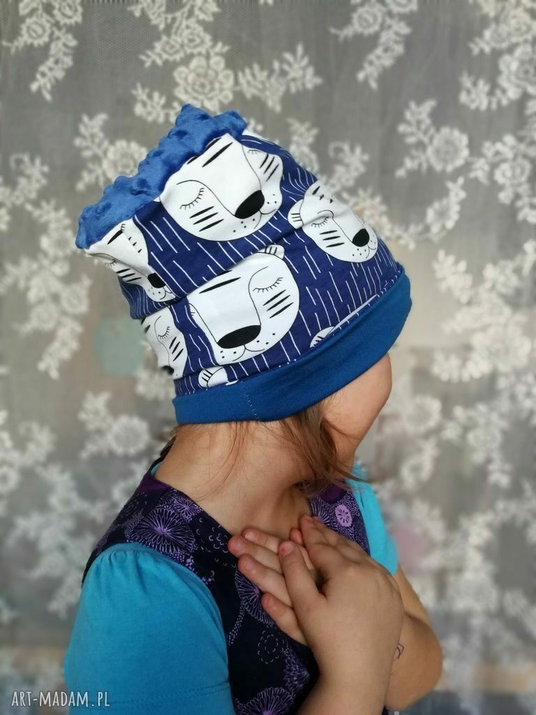 Wiosenna czapka dziecięca w misie z bawełny (handmade)