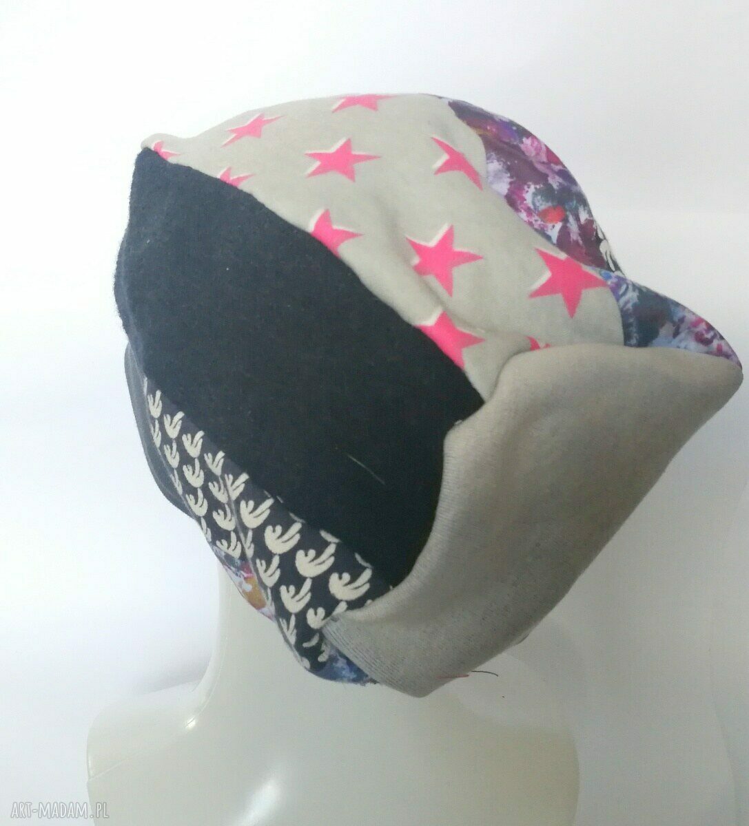 Ręcznie szyta czapka dziecięca patchwork etno boho folk - rozmiar 54-55 cm