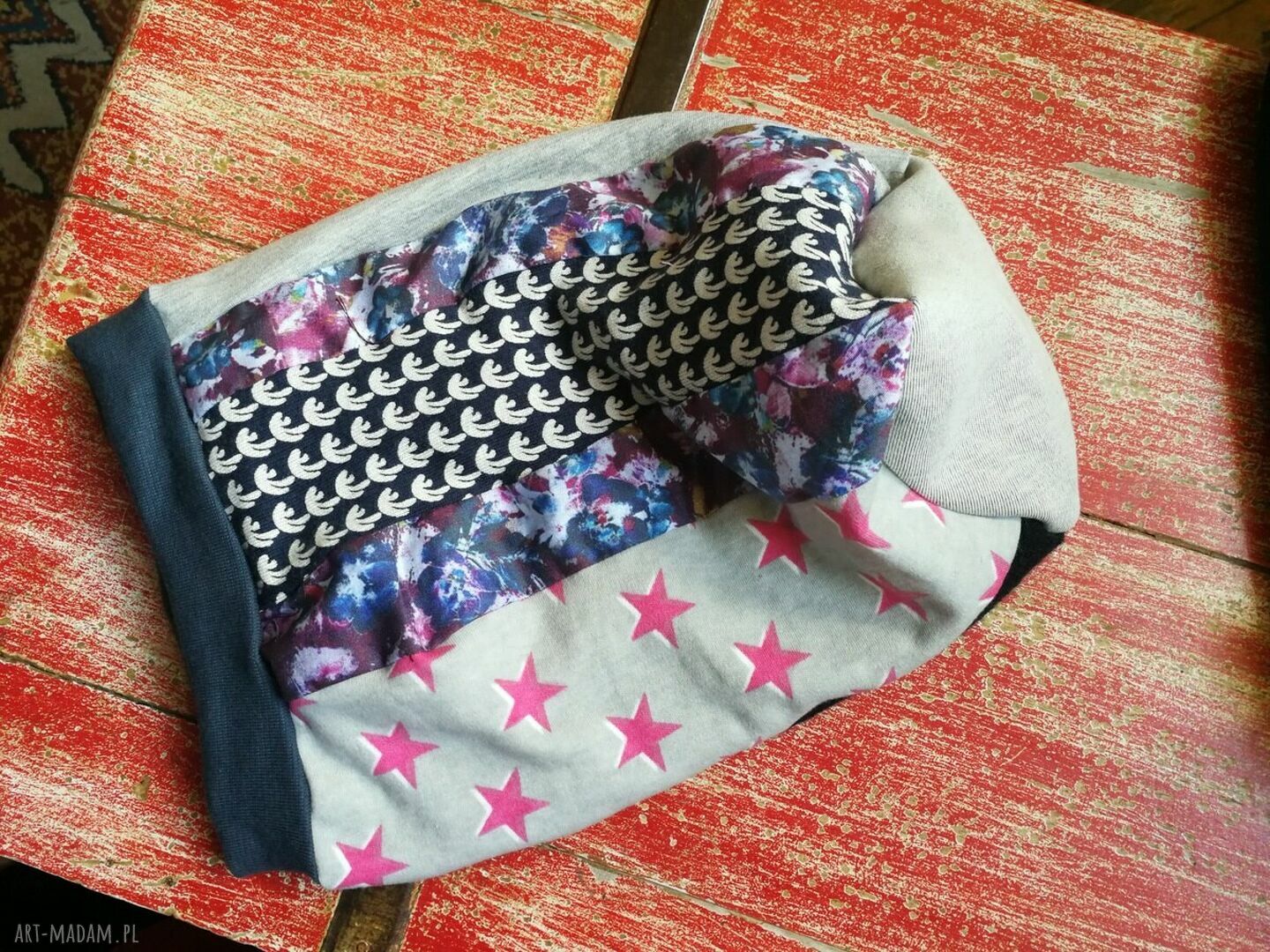 Ręcznie szyta czapka dziecięca patchwork etno boho folk - rozmiar 54-55 cm