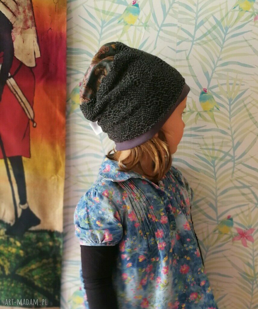 Czapka dziecięca szara koronkowa dla dziewczynki 52-53 cm - boho w dobrym stylu