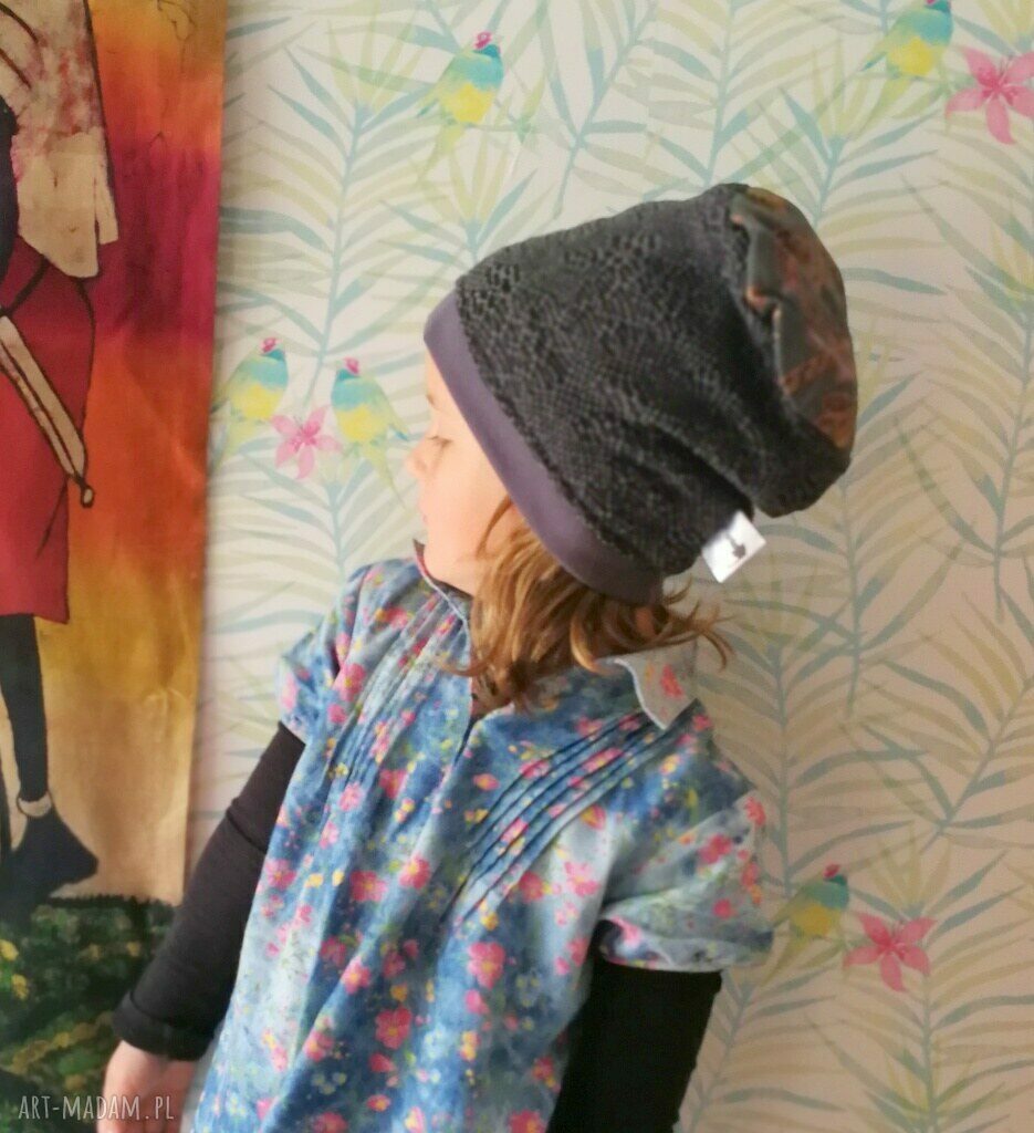 Czapka dziecięca szara koronkowa dla dziewczynki 52-53 cm - boho w dobrym stylu