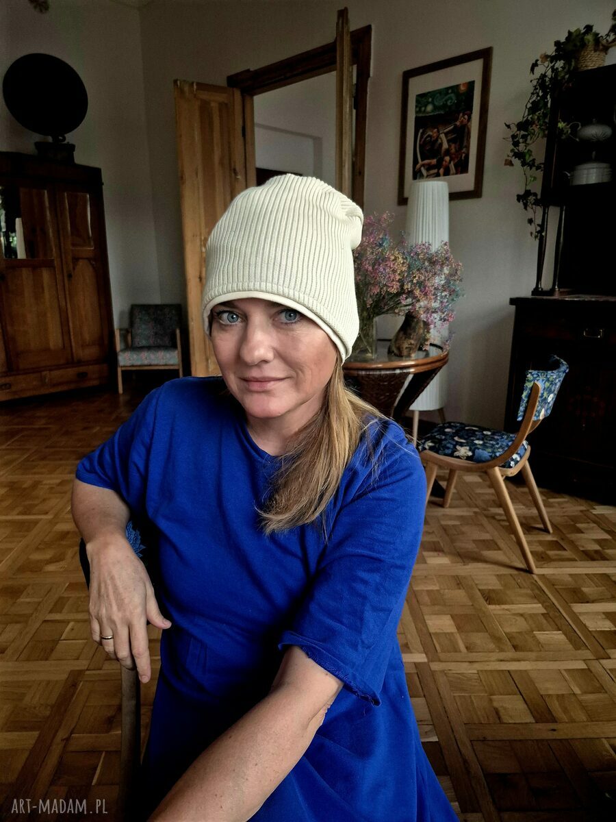 Czapka Frida ecru z podszewką - rozmiar uniwersalny