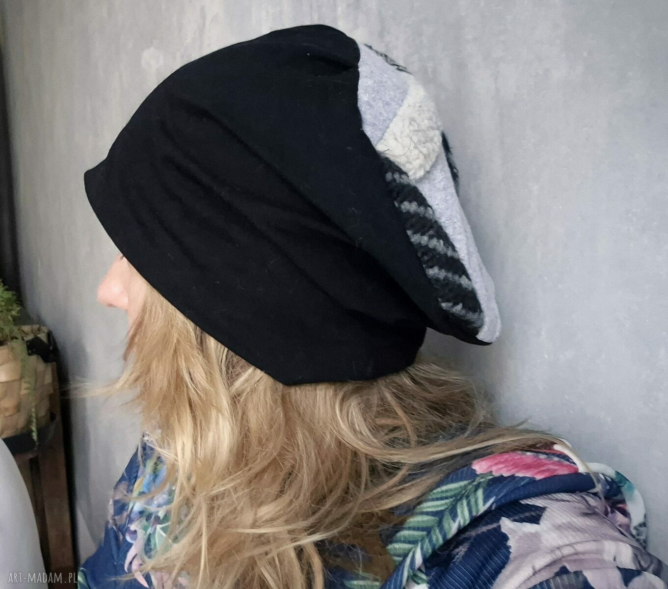 Czapka etno boho patchwork na podszewce - rozmiar uniwersalny