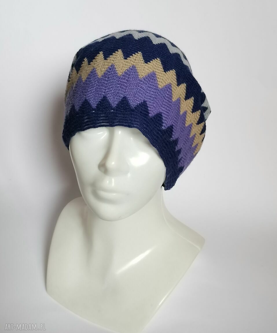 Czapka etno boho "Smerfetka" z podszewką - obwód 56-57 cm