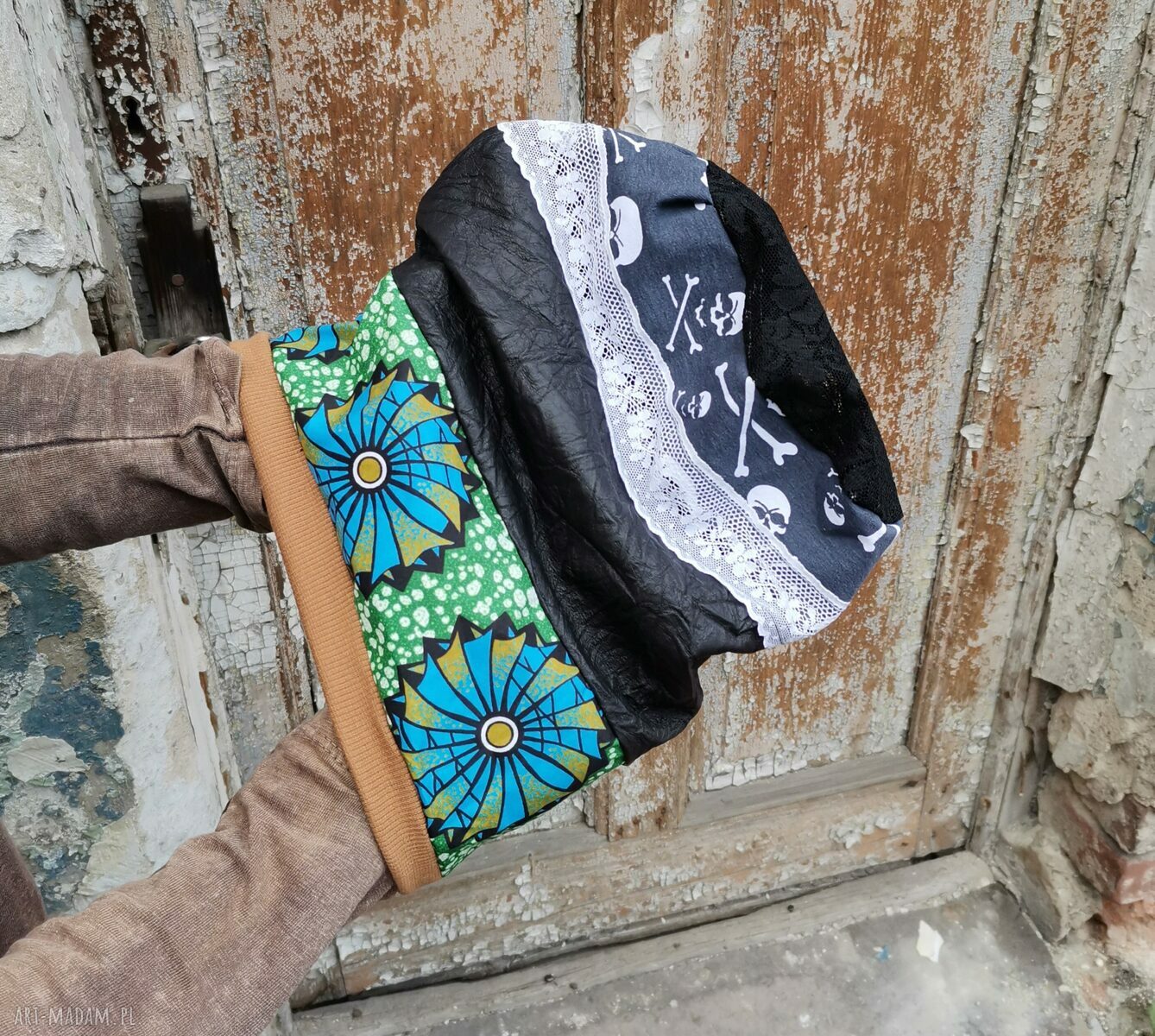 Czapka etno boho smerfetka kolorowa na podszewce - wiosenno-letnia turban