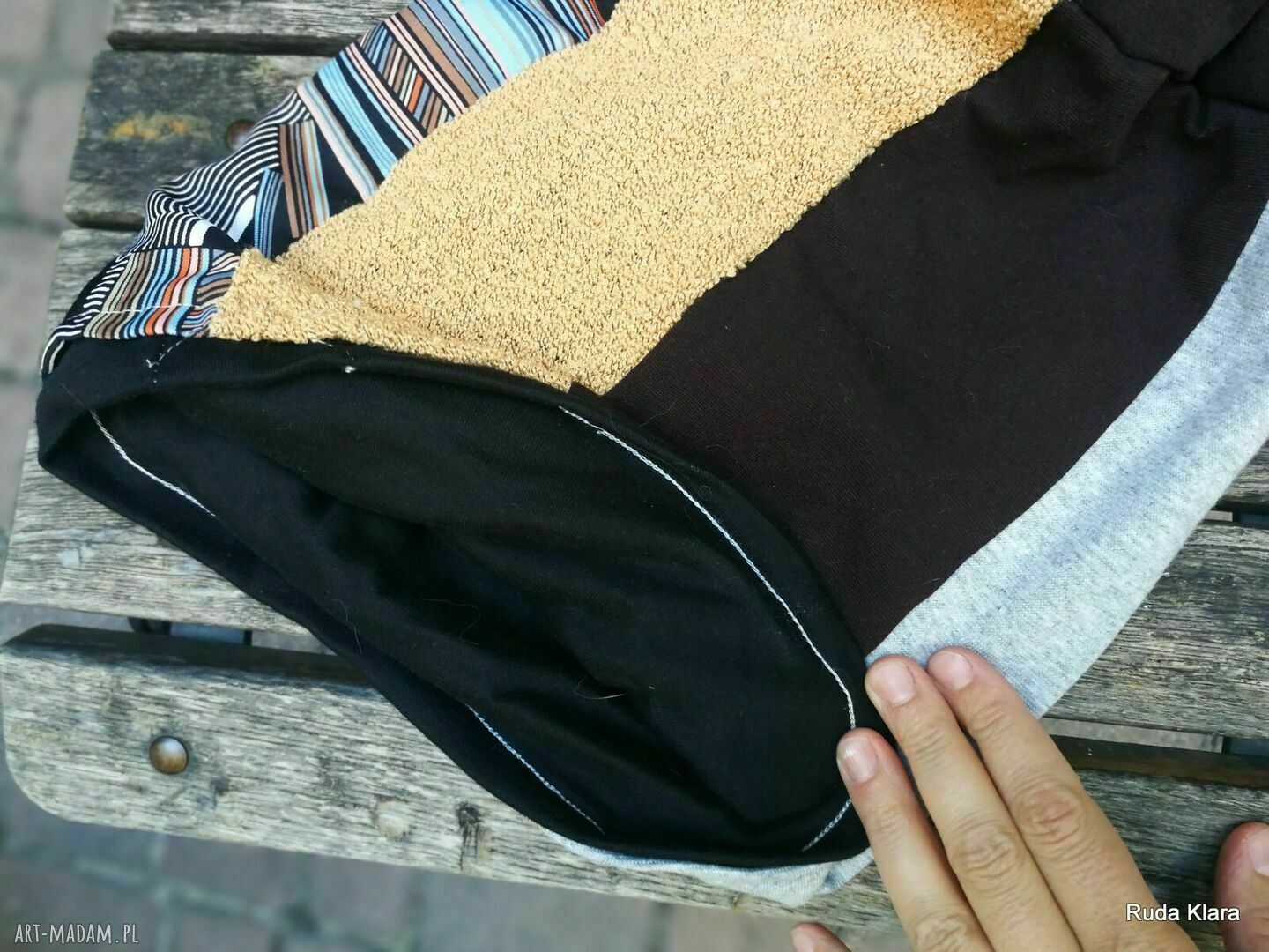 Czapka etno-boho patchworkowa Smerfetka na podszewce - handmade