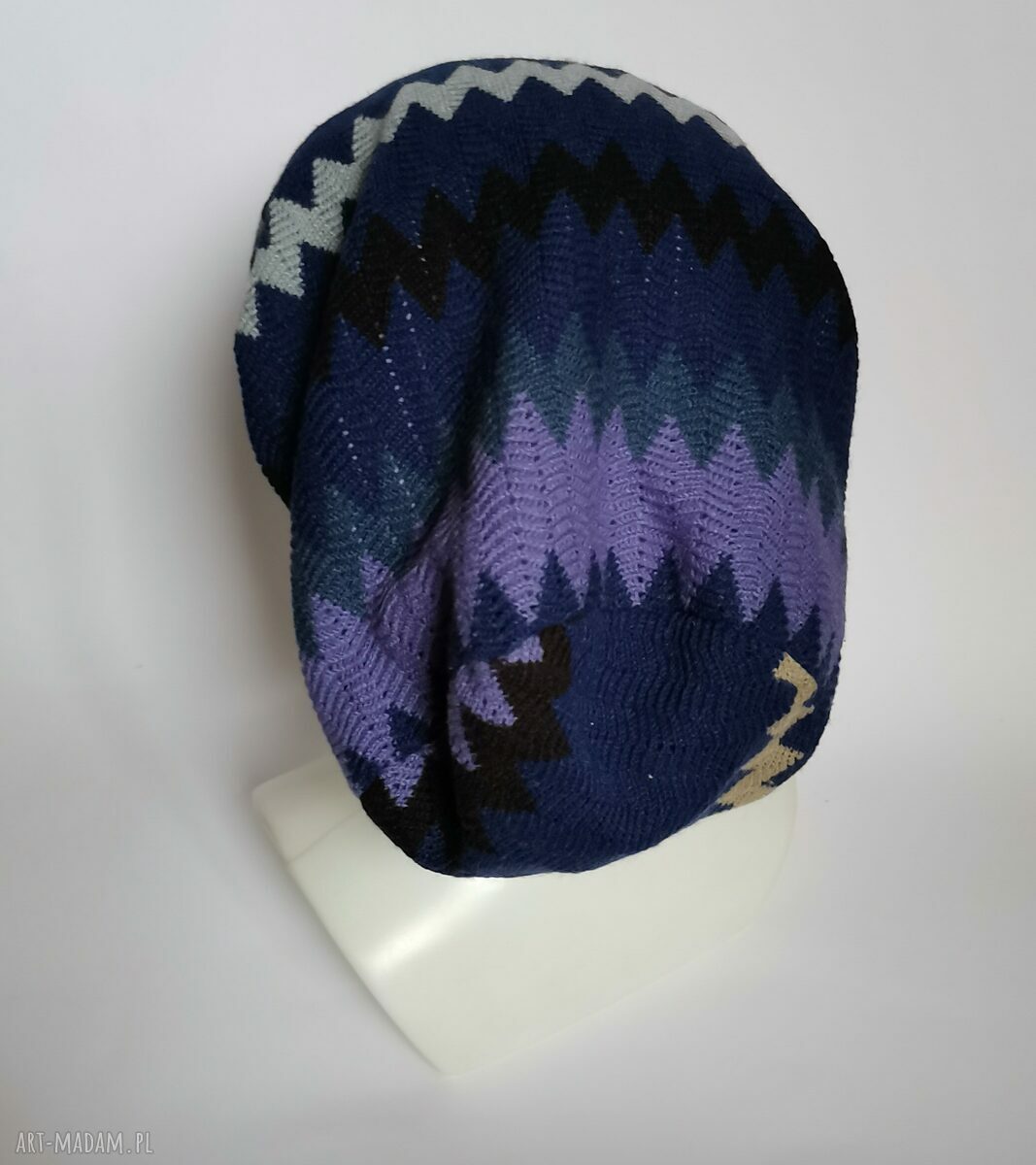 Czapka etno boho "Smerfetka" z podszewką - obwód 56-57 cm