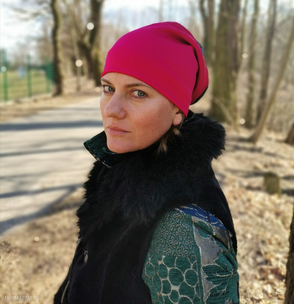 Czapka etno boho folk Kokorowa na podszewce - ruda 56-57 cm