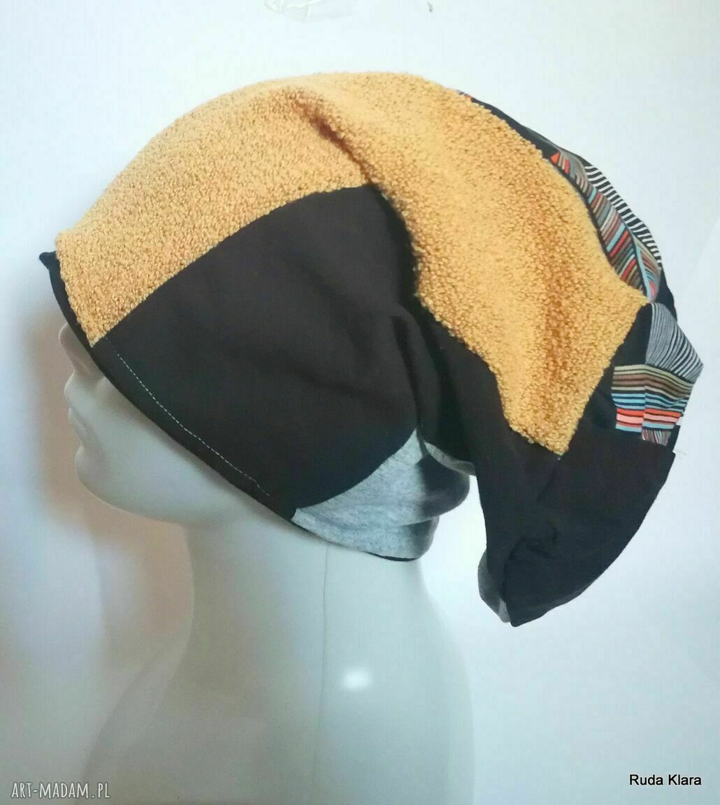 Czapka etno-boho patchworkowa Smerfetka na podszewce - handmade