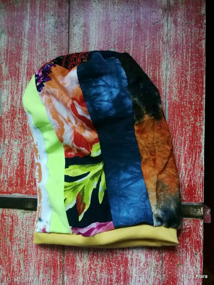 Czapka etno boho patchworkowo-damaska - wiosenna, na podszewce, rozmiar uniwersalny