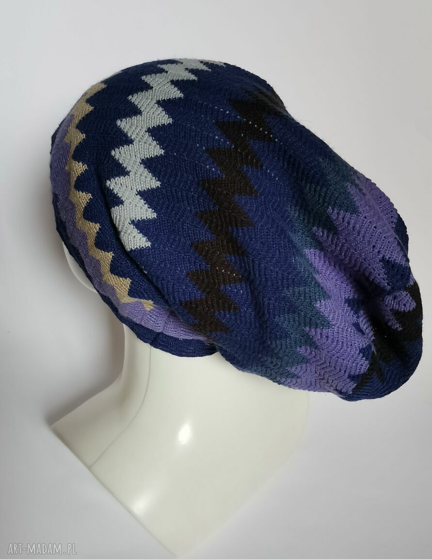 Czapka etno boho "Smerfetka" z podszewką - obwód 56-57 cm