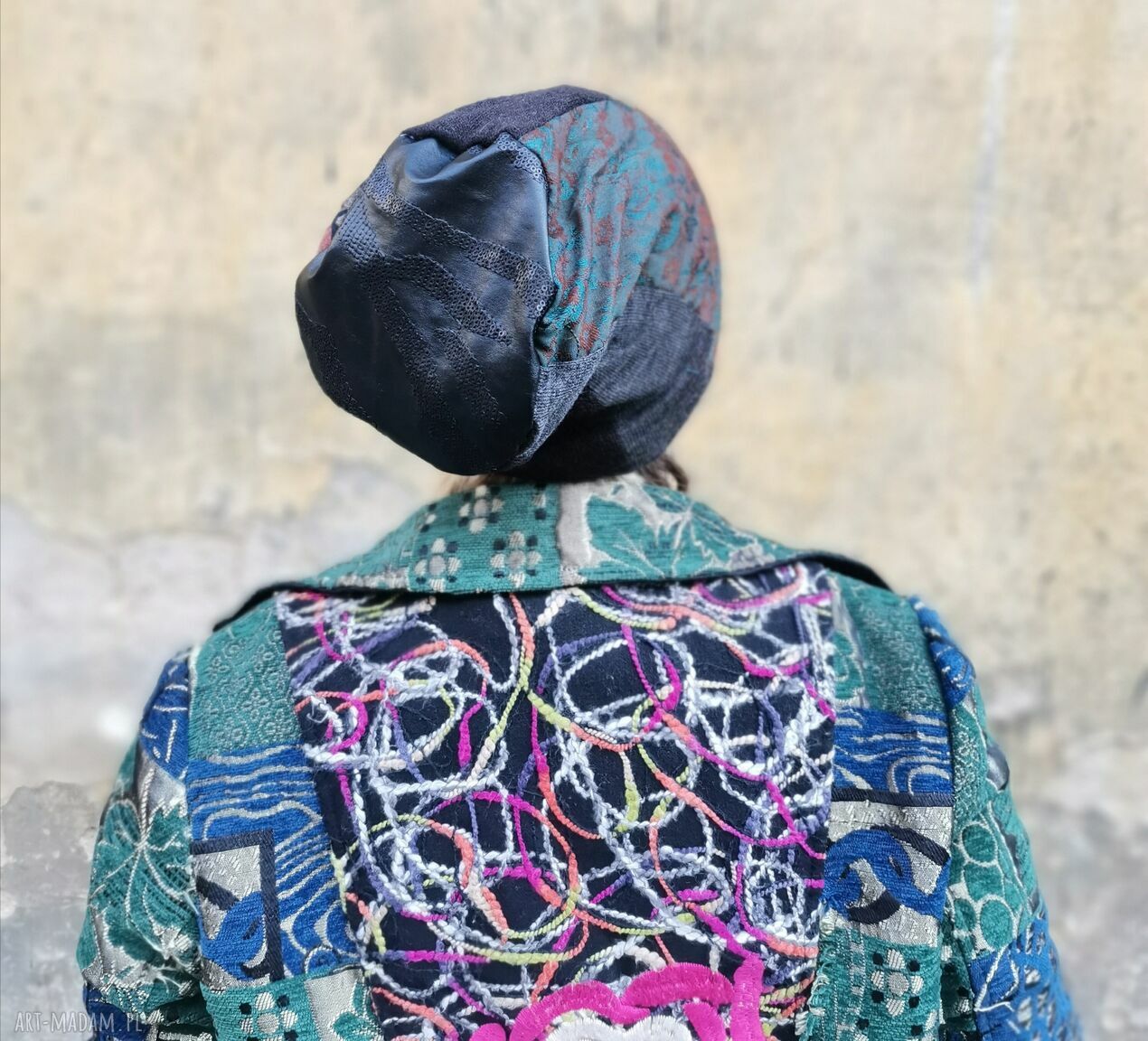 Czapka etno boho folk na podszewce - rozmiar uniwersalny