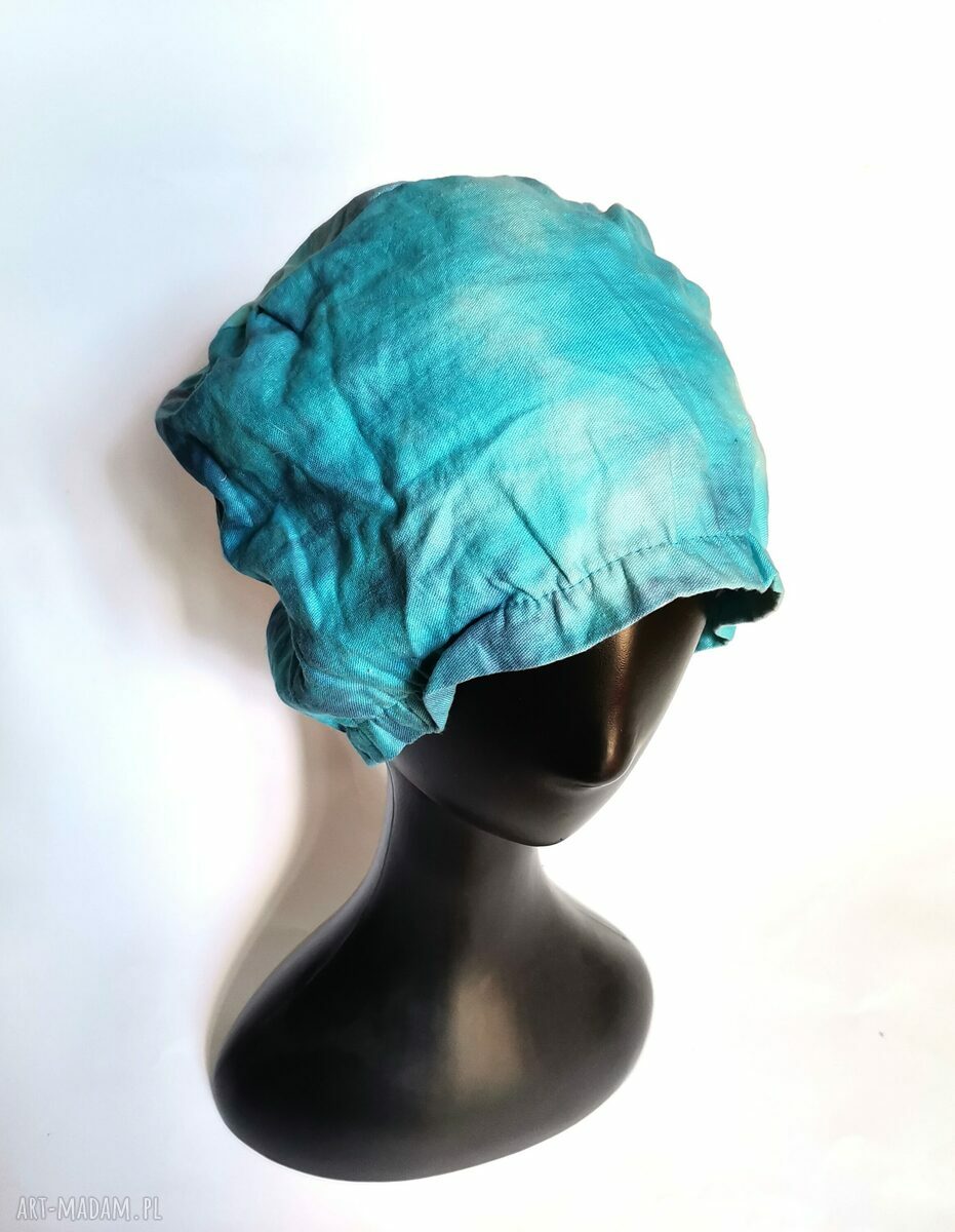 Czapka Frida z frędzlami etno - ręcznie farbowana na podszewce (obwód 58 cm)