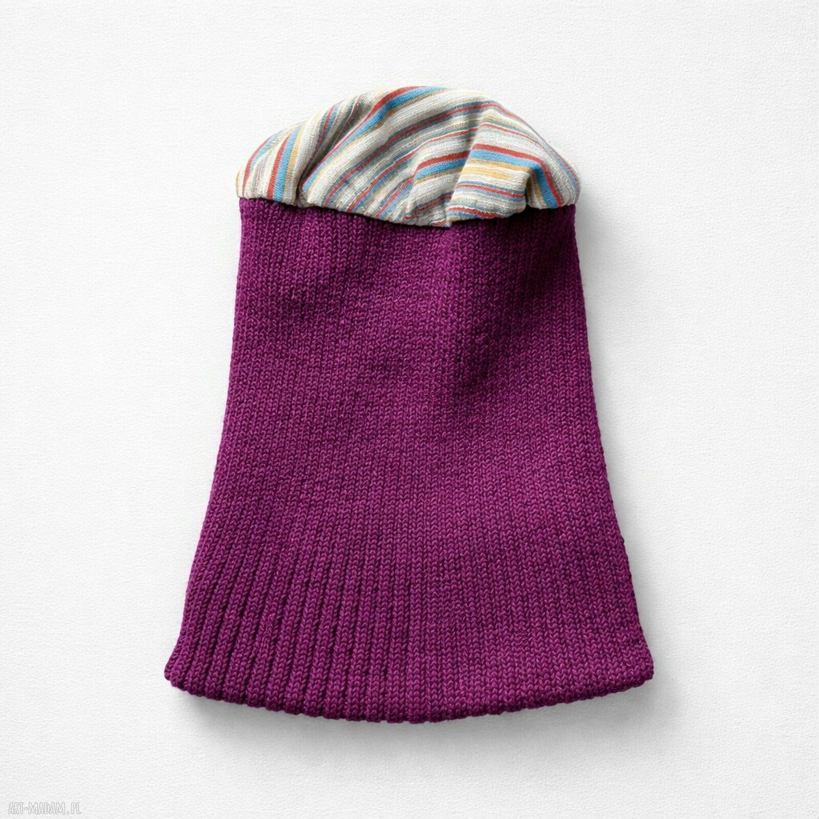 Fioletowa czapka wiosenna handmade na podszewce - rozmiar uniwersalny
