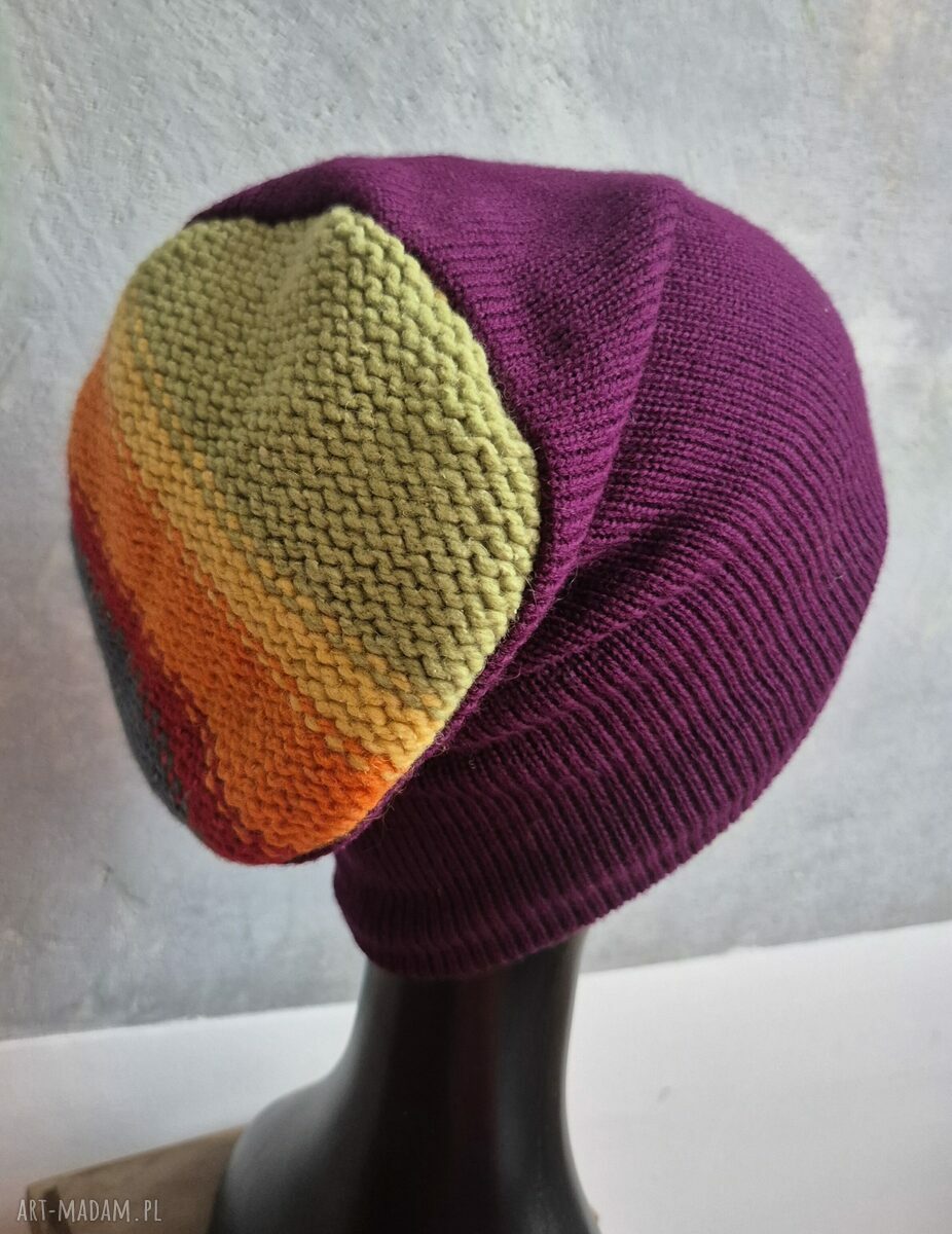 Czapka Smerfetka w fioletowej tęczy na podszewce - rozmiar uniwersalny (handmade)