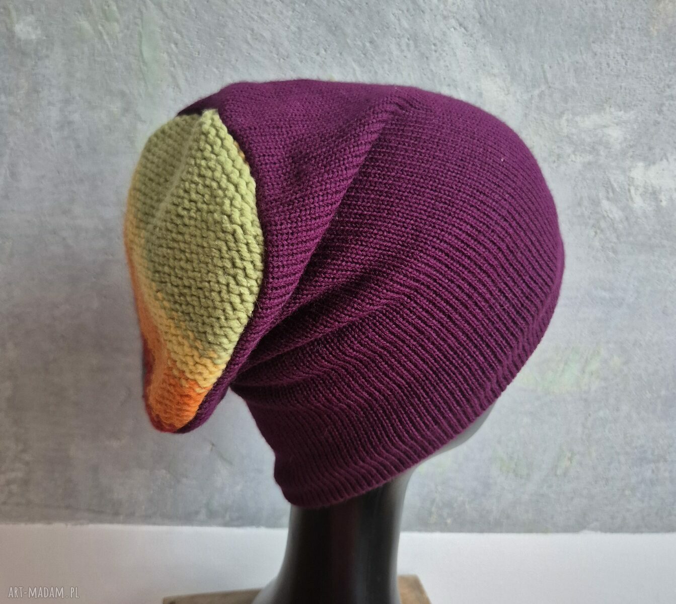 Czapka Smerfetka w fioletowej tęczy na podszewce - rozmiar uniwersalny handmade