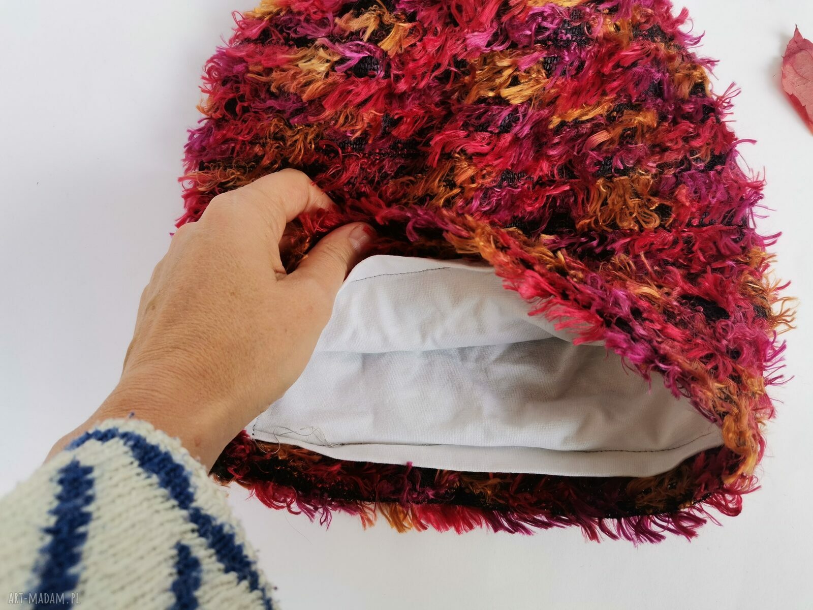 Czapka boho futerko na podszewce w kolorze bordowym - rozmiar uniwersalny