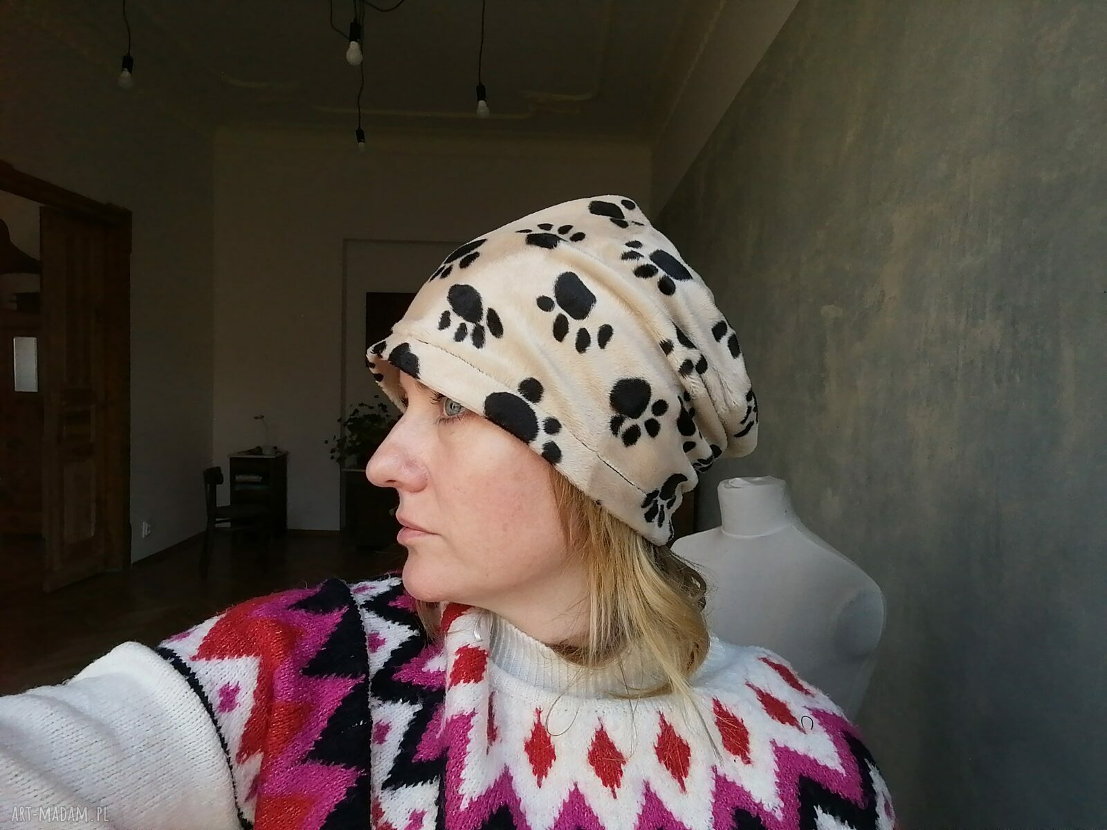 Czapka futerko sztuczne boho-etno z podszewką - rozmiar uniwersalny