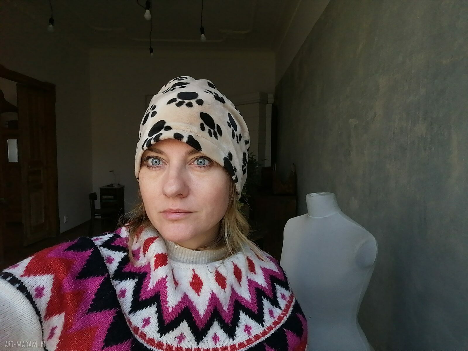 Czapka futerko sztuczne boho-etno z podszewką - rozmiar uniwersalny