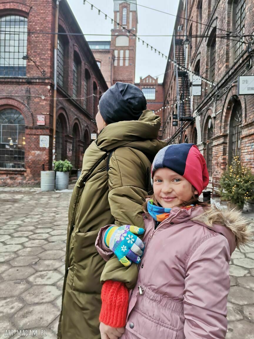 Czapka grafitowa Smerfetka Etno Boho Folk Frida - brązowa podszewka (unisex)