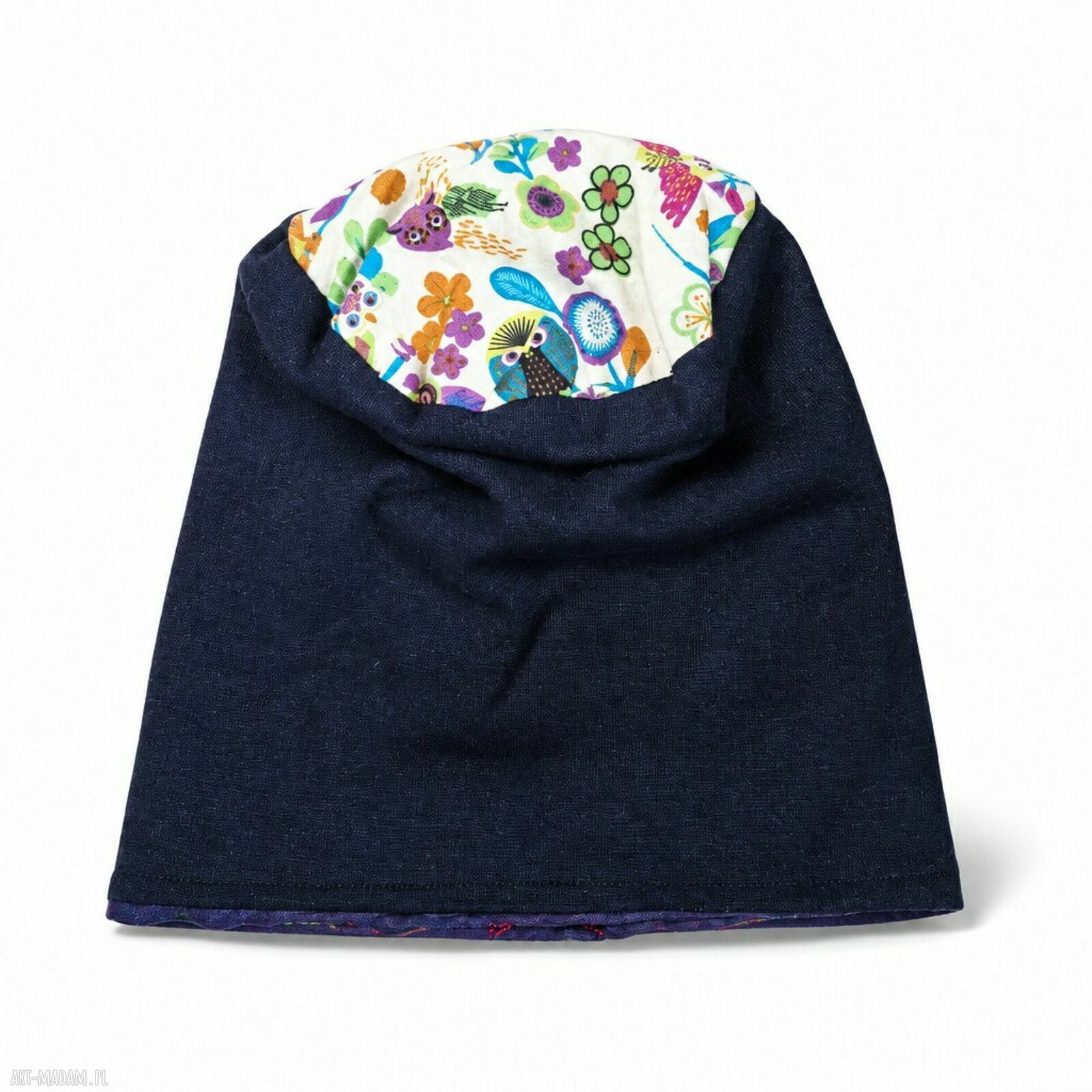 Granatowa czapka smerfetka handmade na podszewce