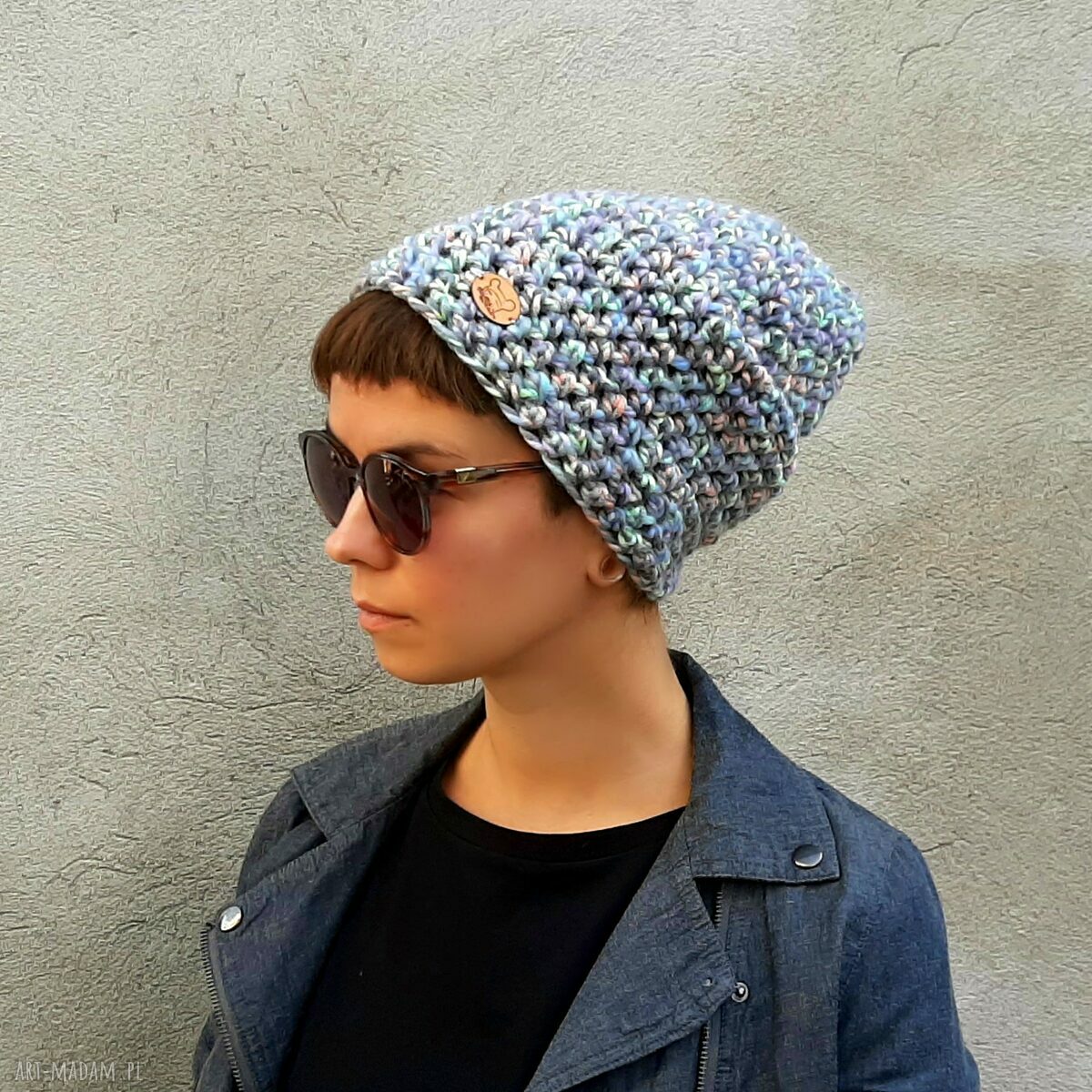 Pastelowa czapka beanie na szydełku - ręcznie robiona