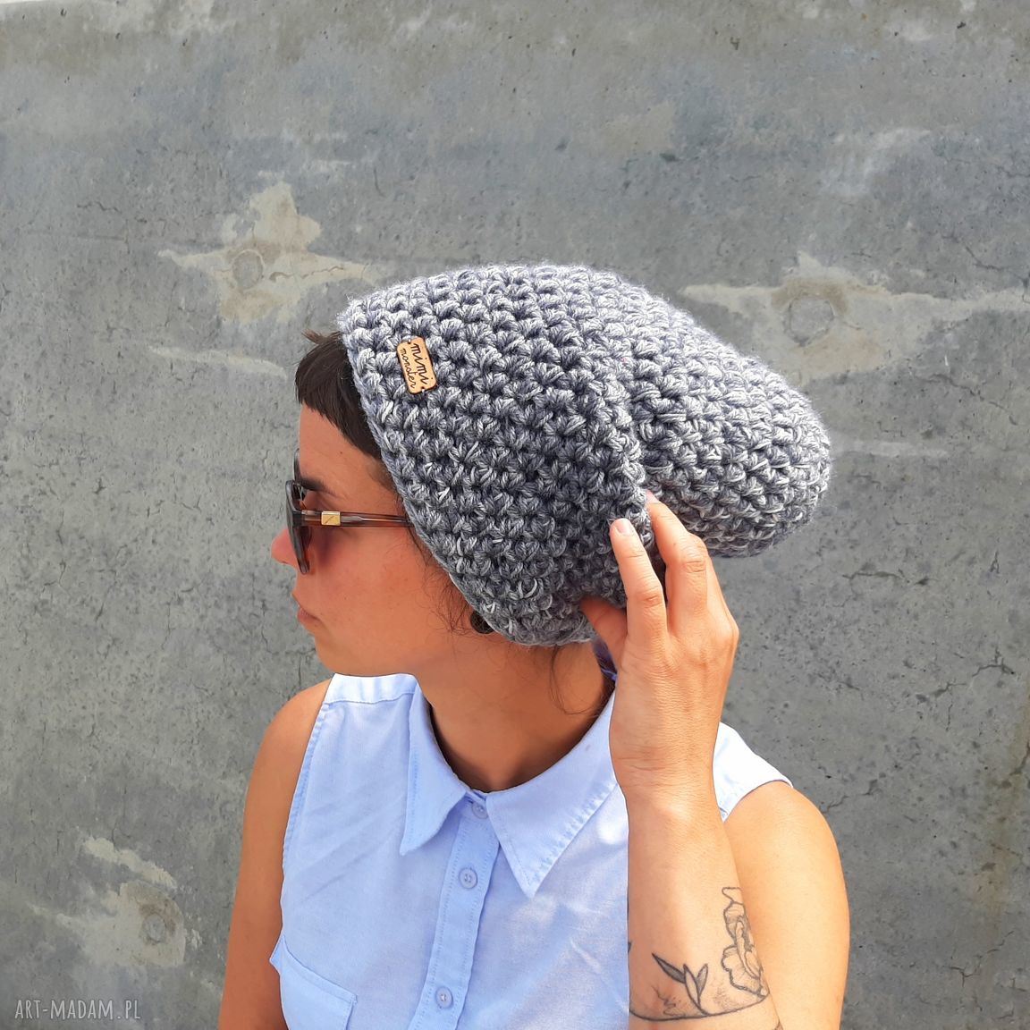 Szara czapka beanie handmade No. 053 - miękka, ciepła i bardzo twarzowa