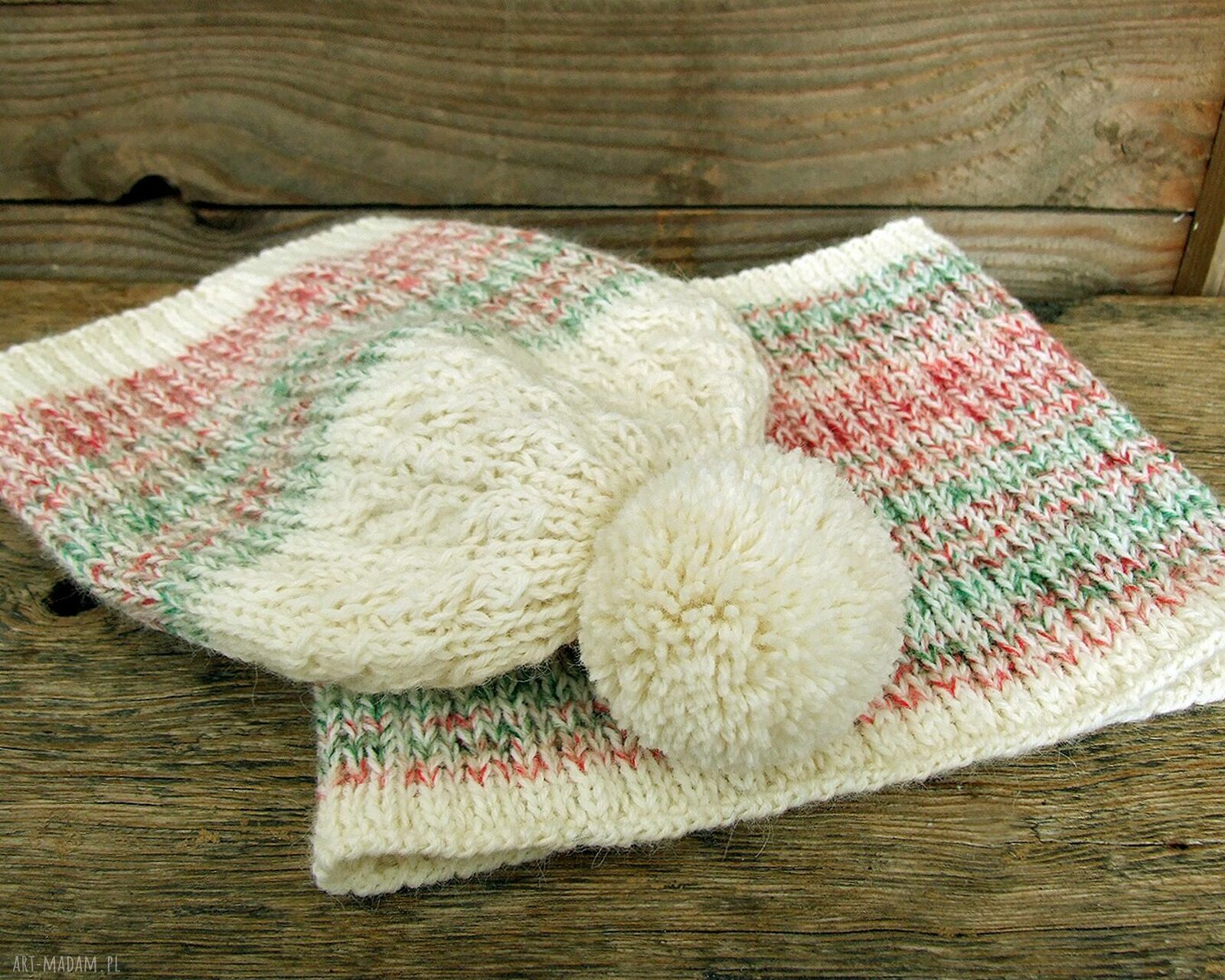 Ciepły zestaw Candy - czapka beanie i komin z alpaki i wełny