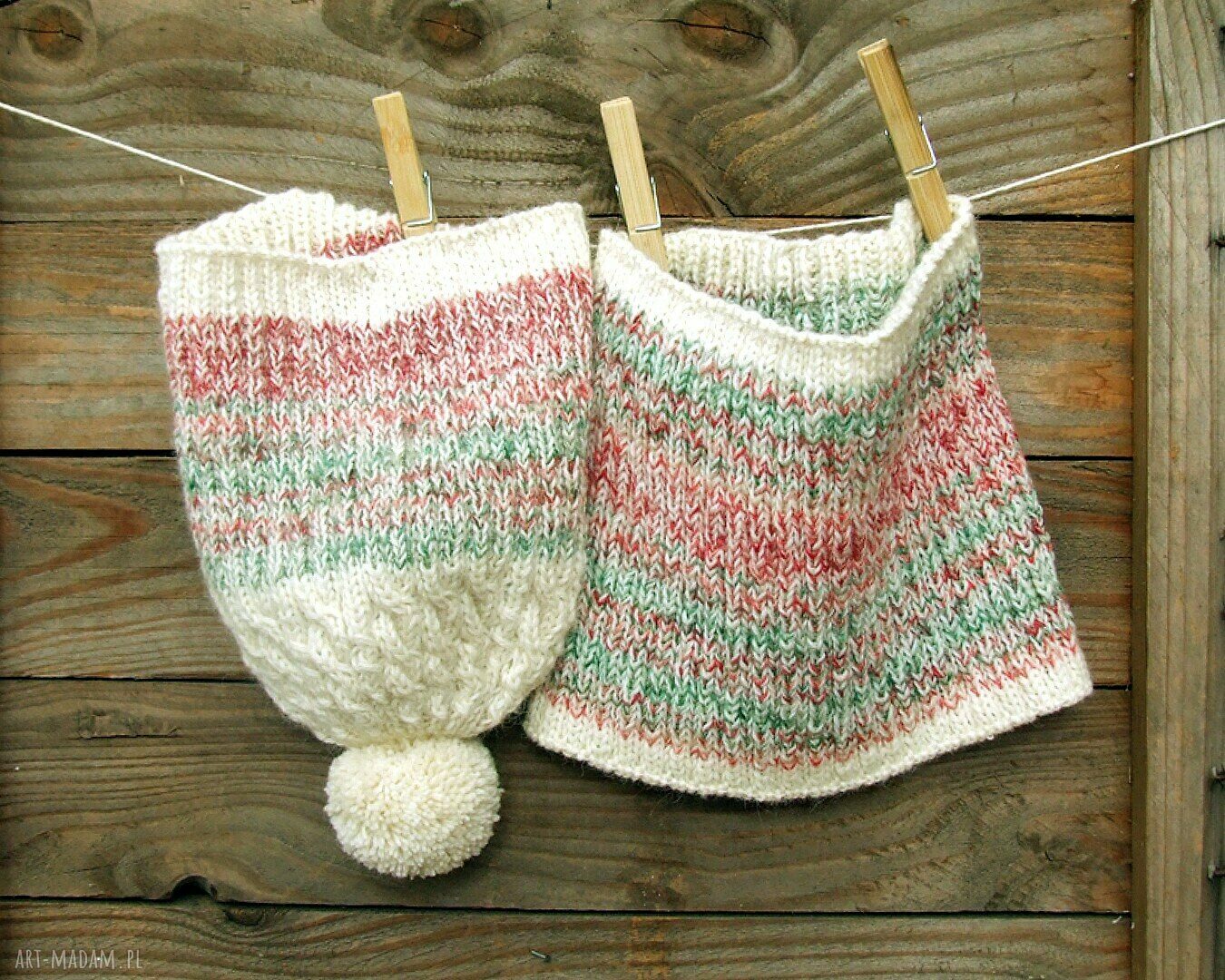 Ciepły zestaw Candy - czapka beanie i komin z alpaki i wełny
