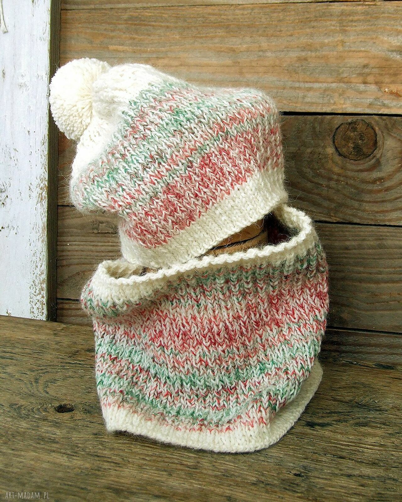 Ciepły zestaw Candy - czapka beanie i komin z alpaki i wełny