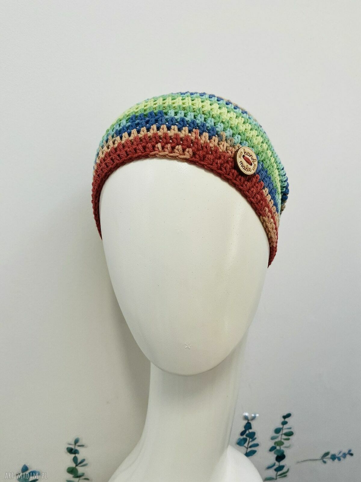 Kolorowa czapka przejściowa S/M - lekka czapka bawełniana handmade