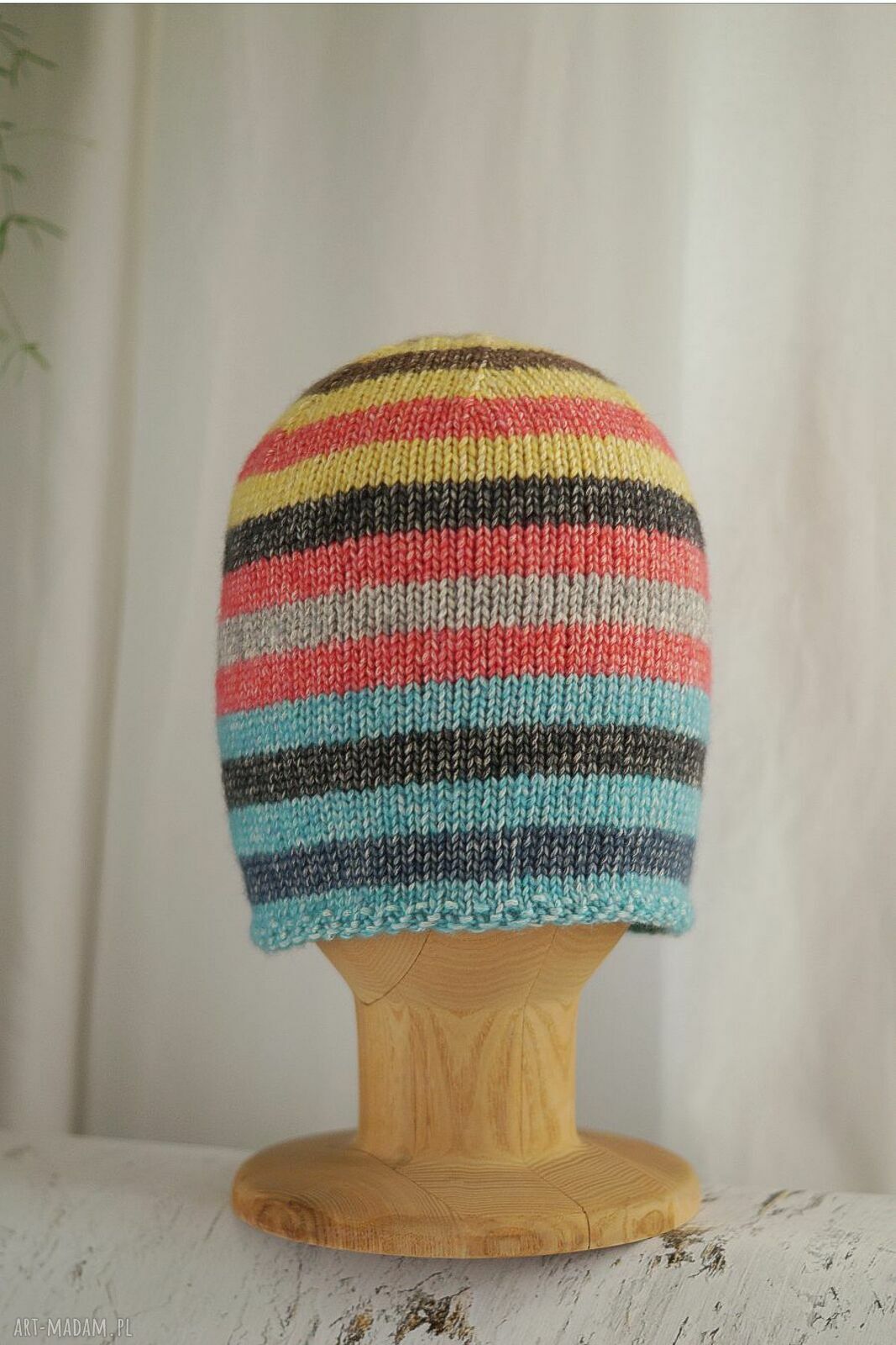 Czapka jesienna w paski handmade dla niej i dla niego