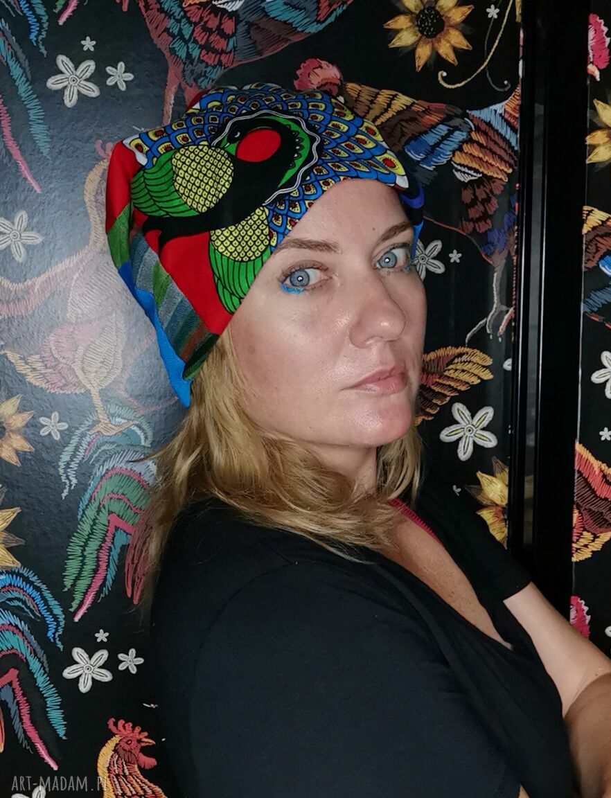 Kolorowa czapka patchworkowa boho „Już nie pamięta...” na podszewce - Ruda Klara