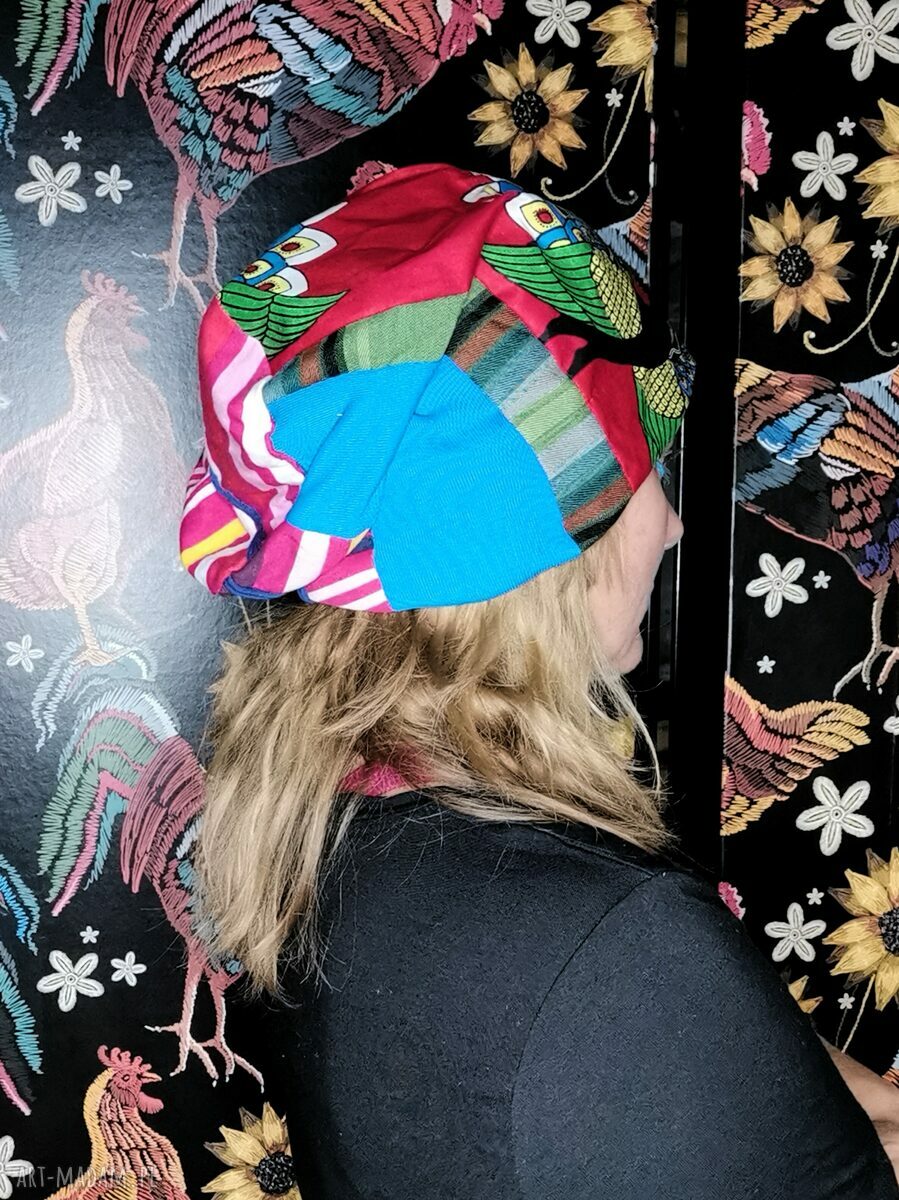 Kolorowa czapka patchworkowa boho „Już nie pamięta...” na podszewce - Ruda Klara