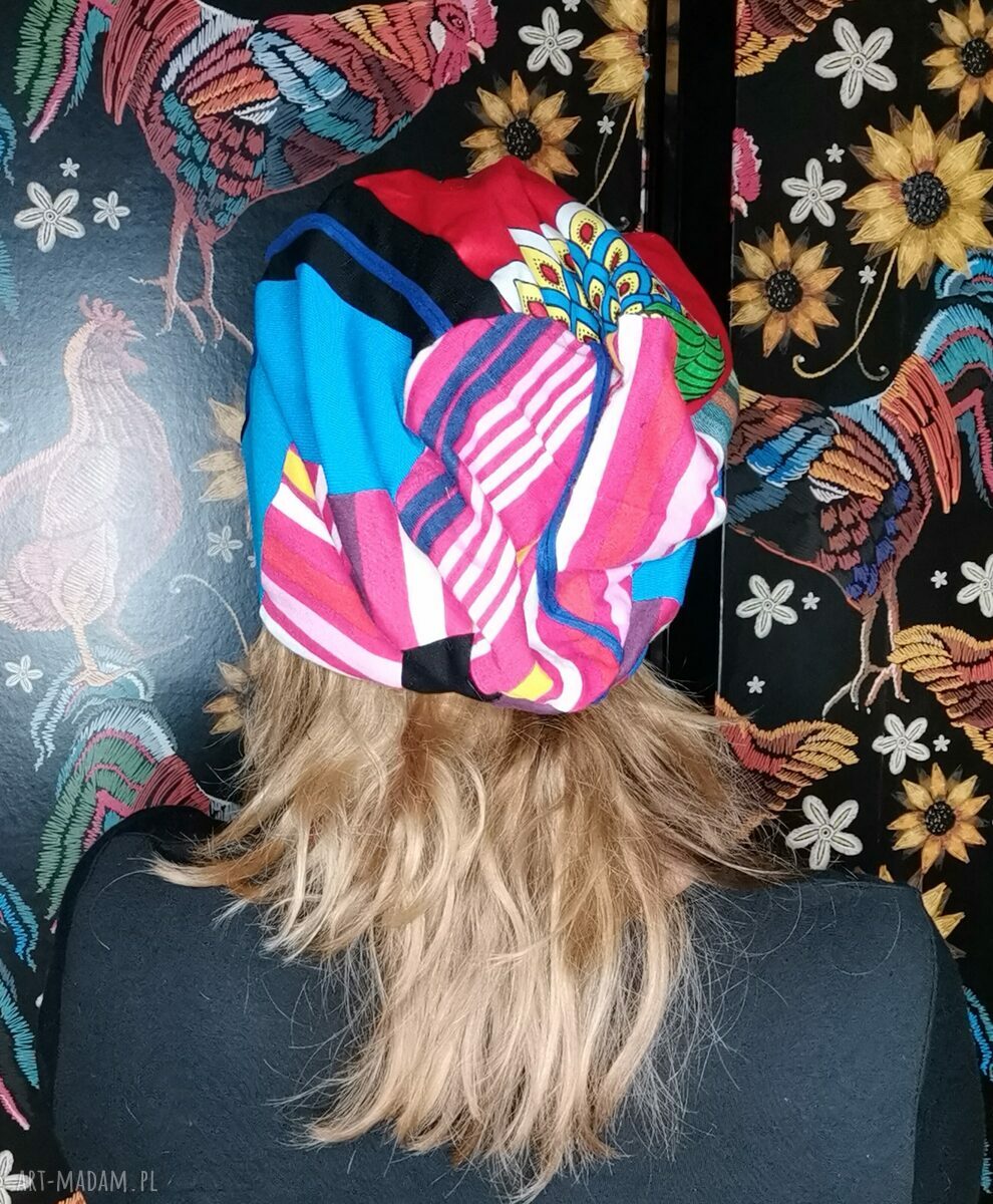 Kolorowa czapka patchworkowa boho „Już nie pamięta...” na podszewce - Ruda Klara