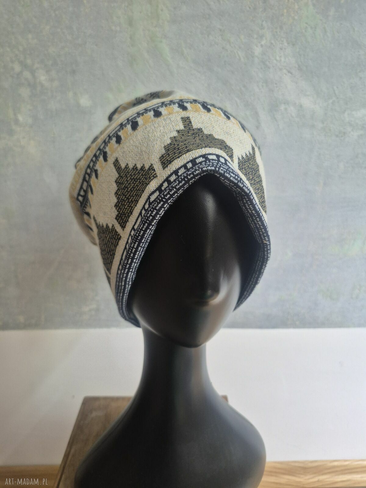 Czapka damska etno smerfetka boho folk na podszewce - rozmiar uniwersalny