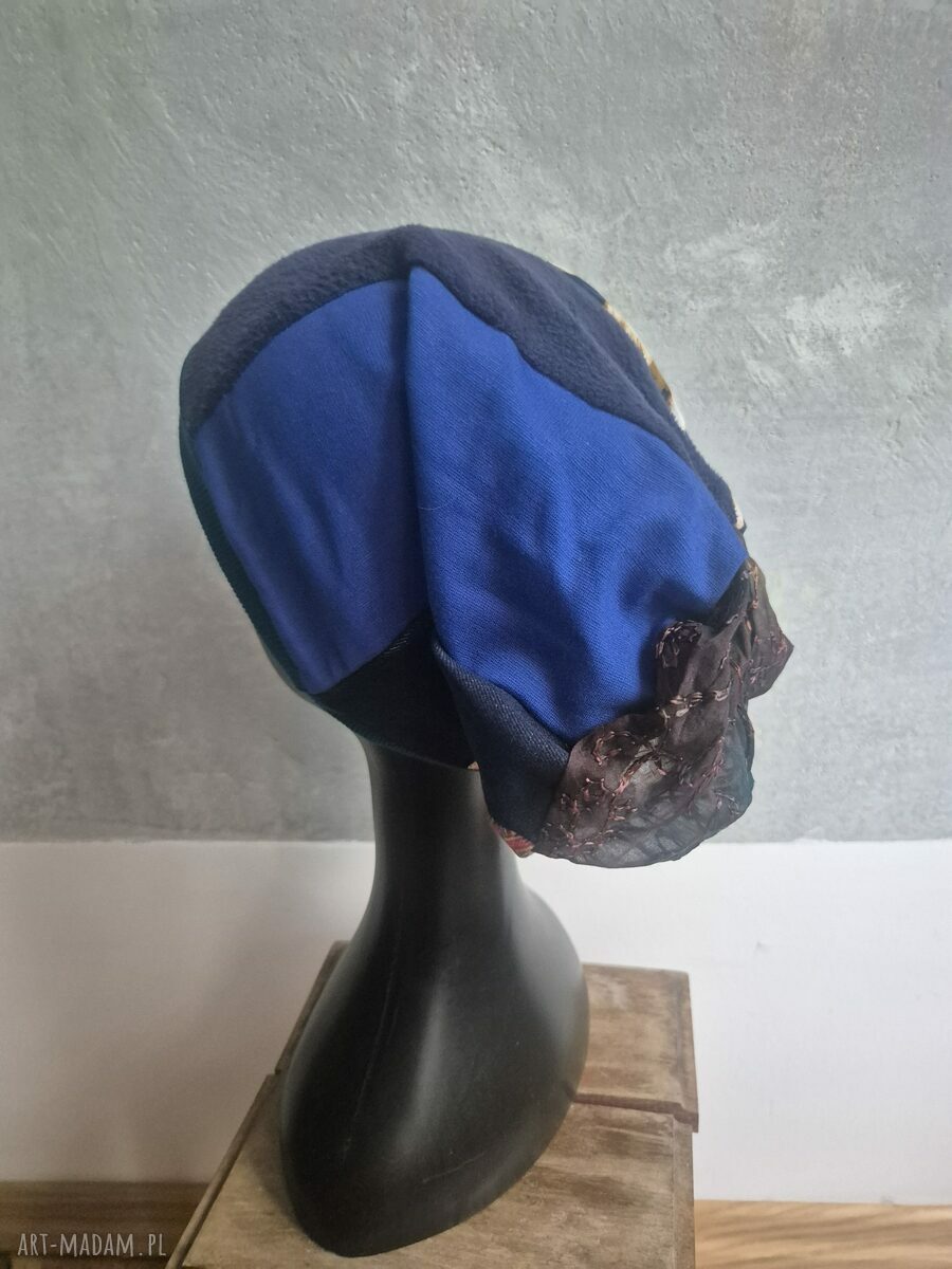 Kolorowa czapka patchworkowa Smerfetka - handmade na podszewce