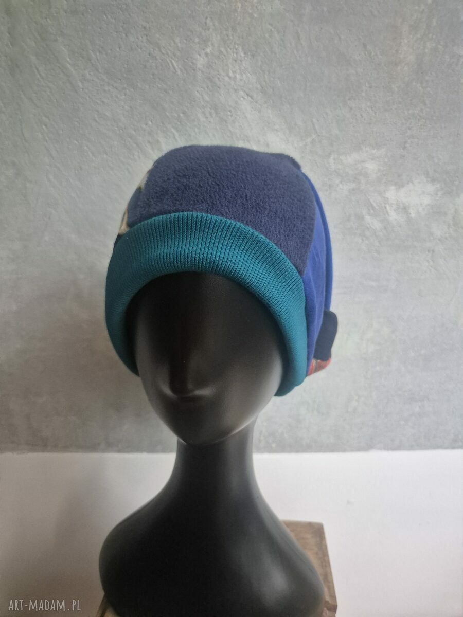 Kolorowa czapka patchworkowa Smerfetka - handmade na podszewce