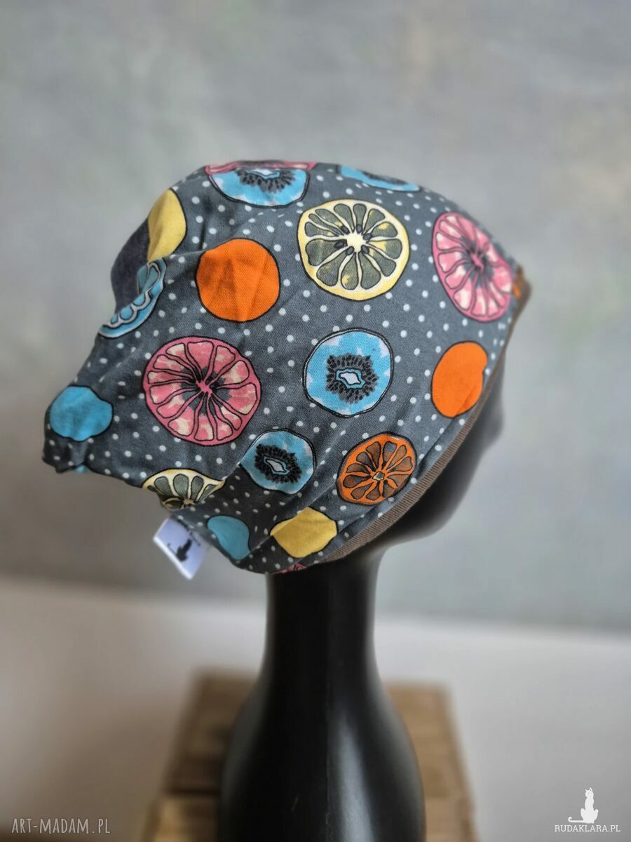 Kolorowa czapka etno-boho na podszewce - one size 56-57