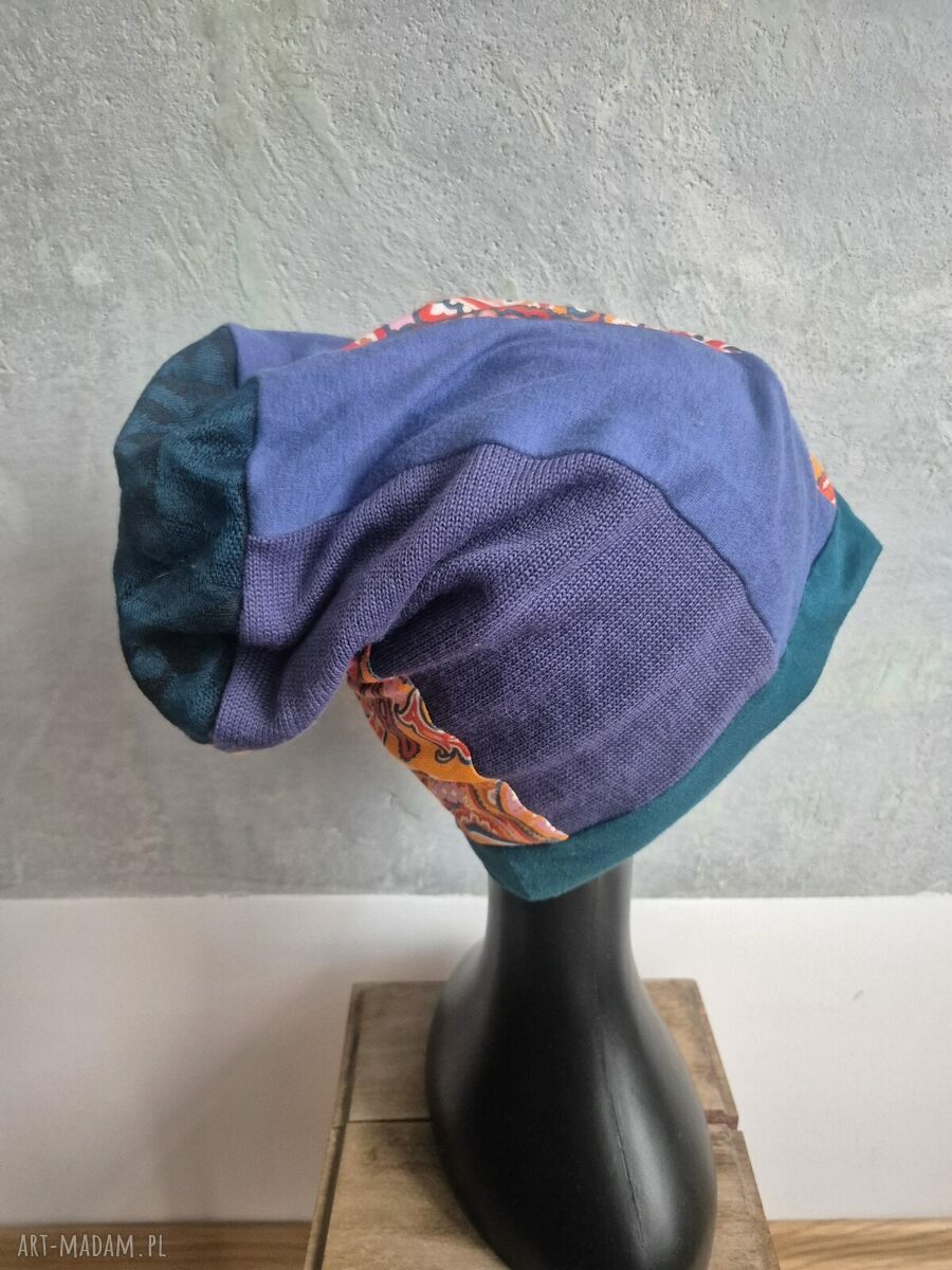 Czapka kolorowa Smerfetka na podszewce - handmade, rozmiar uniwersalny