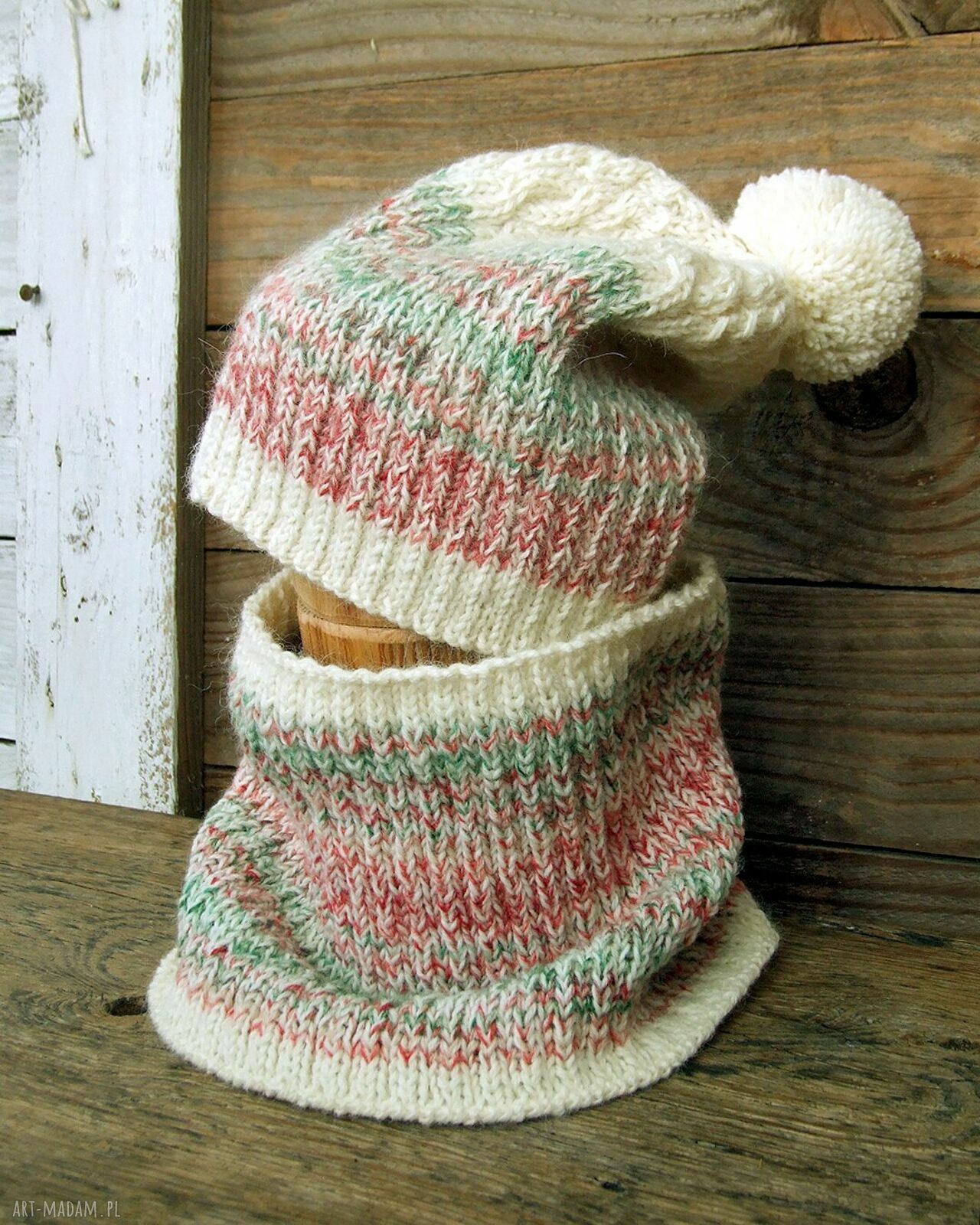 Ciepły zestaw Candy - czapka beanie i komin z alpaki i wełny