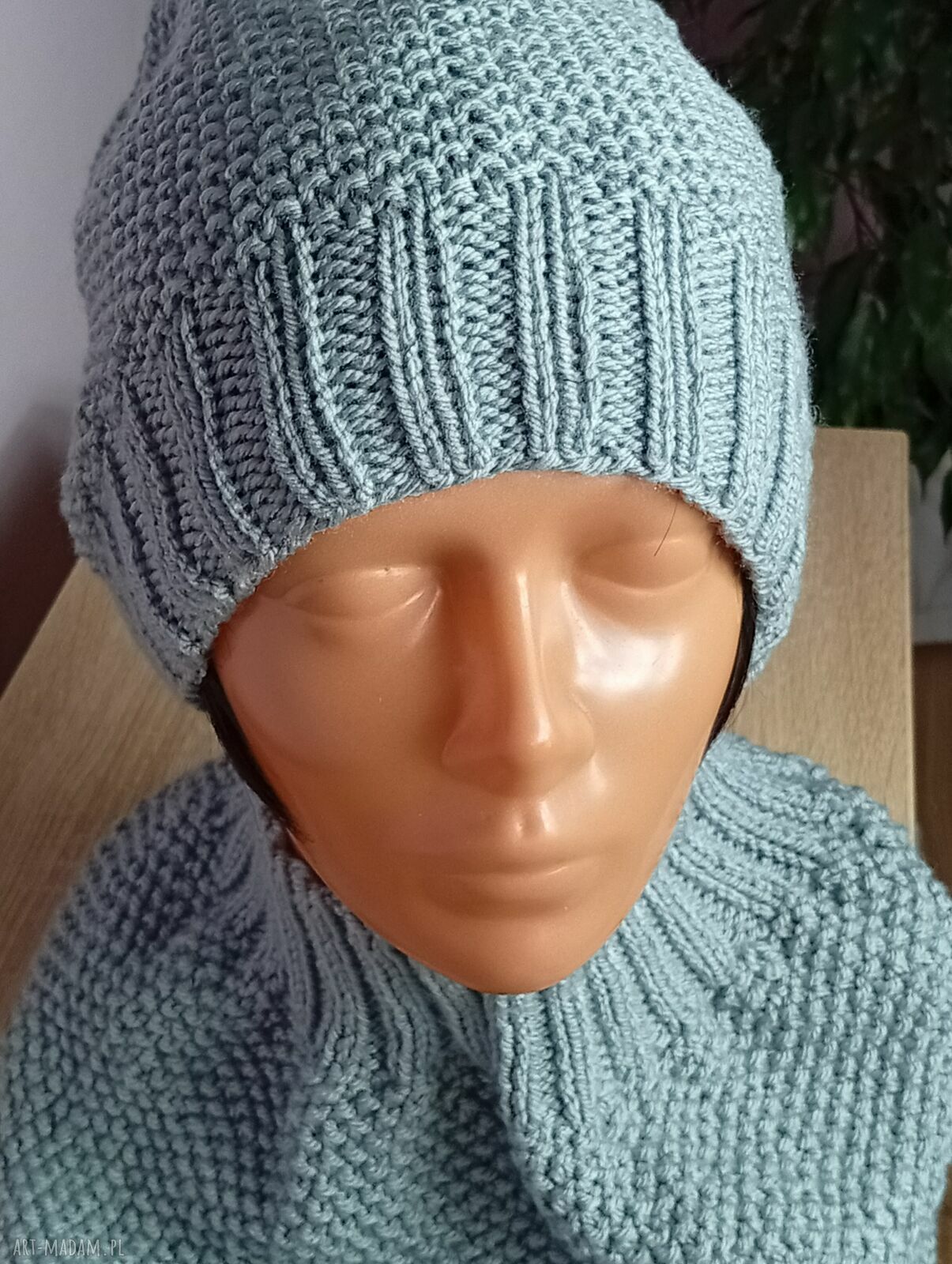 Komplet czapka, komin i mitenki - kolor szary (handmade)