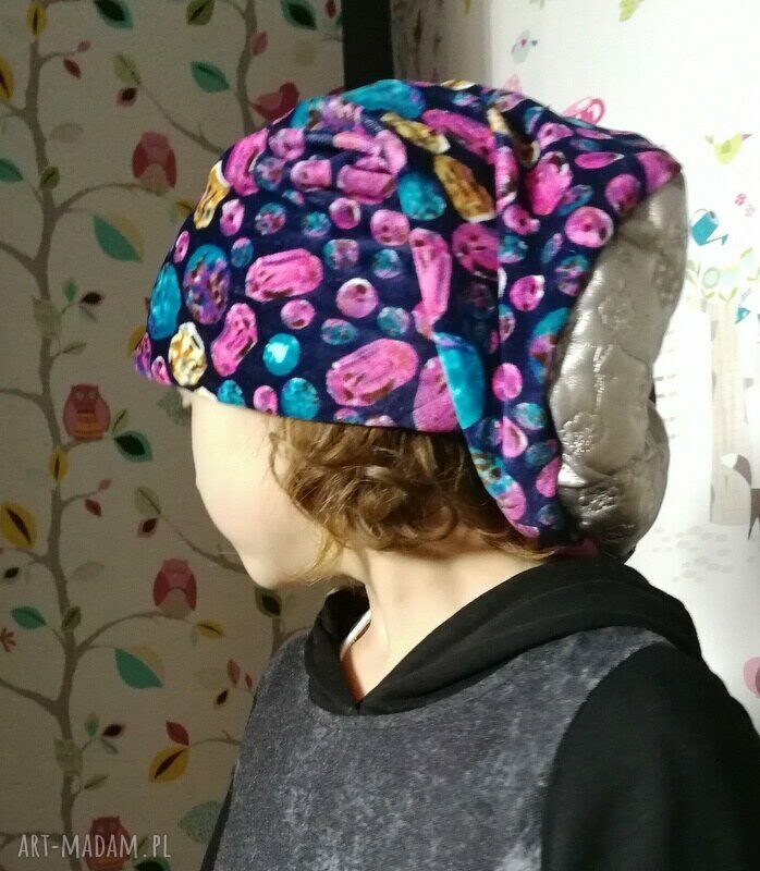 Czapka kwiatowa miękka długa etno-boho na podszewce