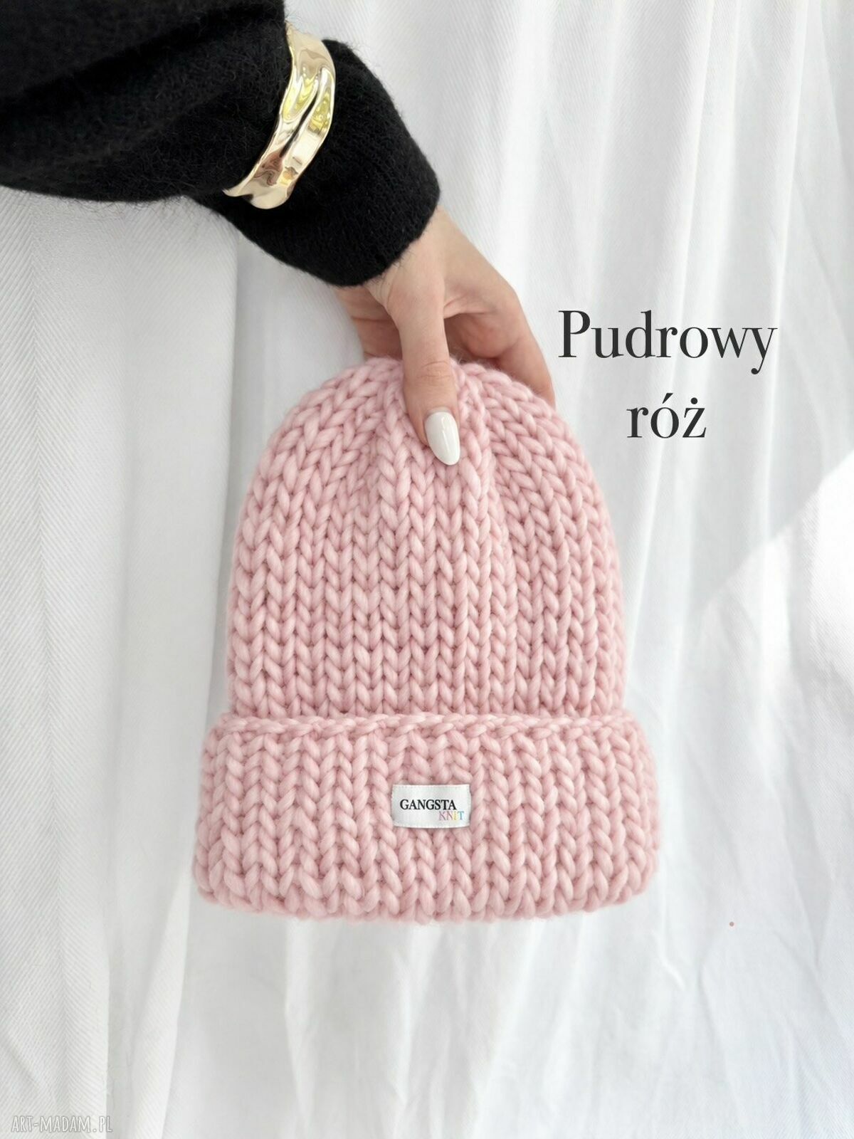 Czapka Lily z 100% wełny w pudrowym różu