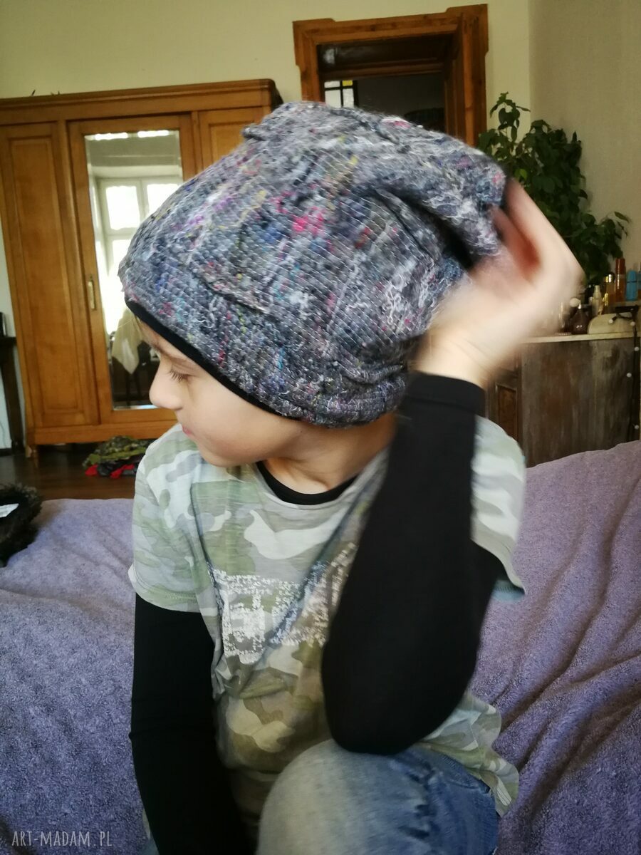 Czapka boho na podszewce 55-56 cm - rękodzieło Ruda Klara
