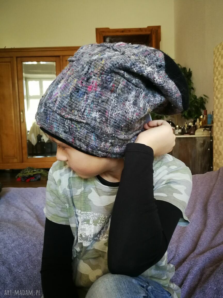 Czapka boho na podszewce 55-56 cm - rękodzieło Ruda Klara